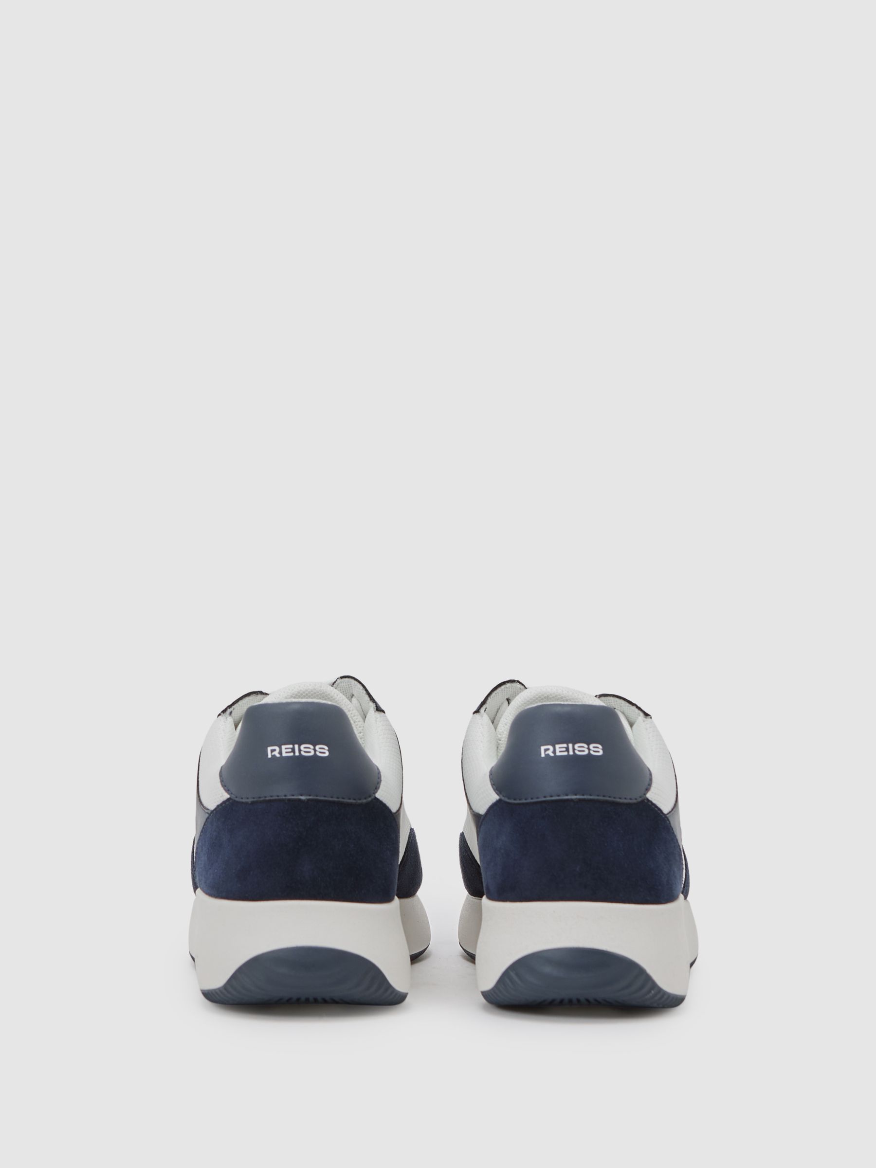 Bonded-Leather Suede Running Trainers in Navy/White - Image 4 of 6