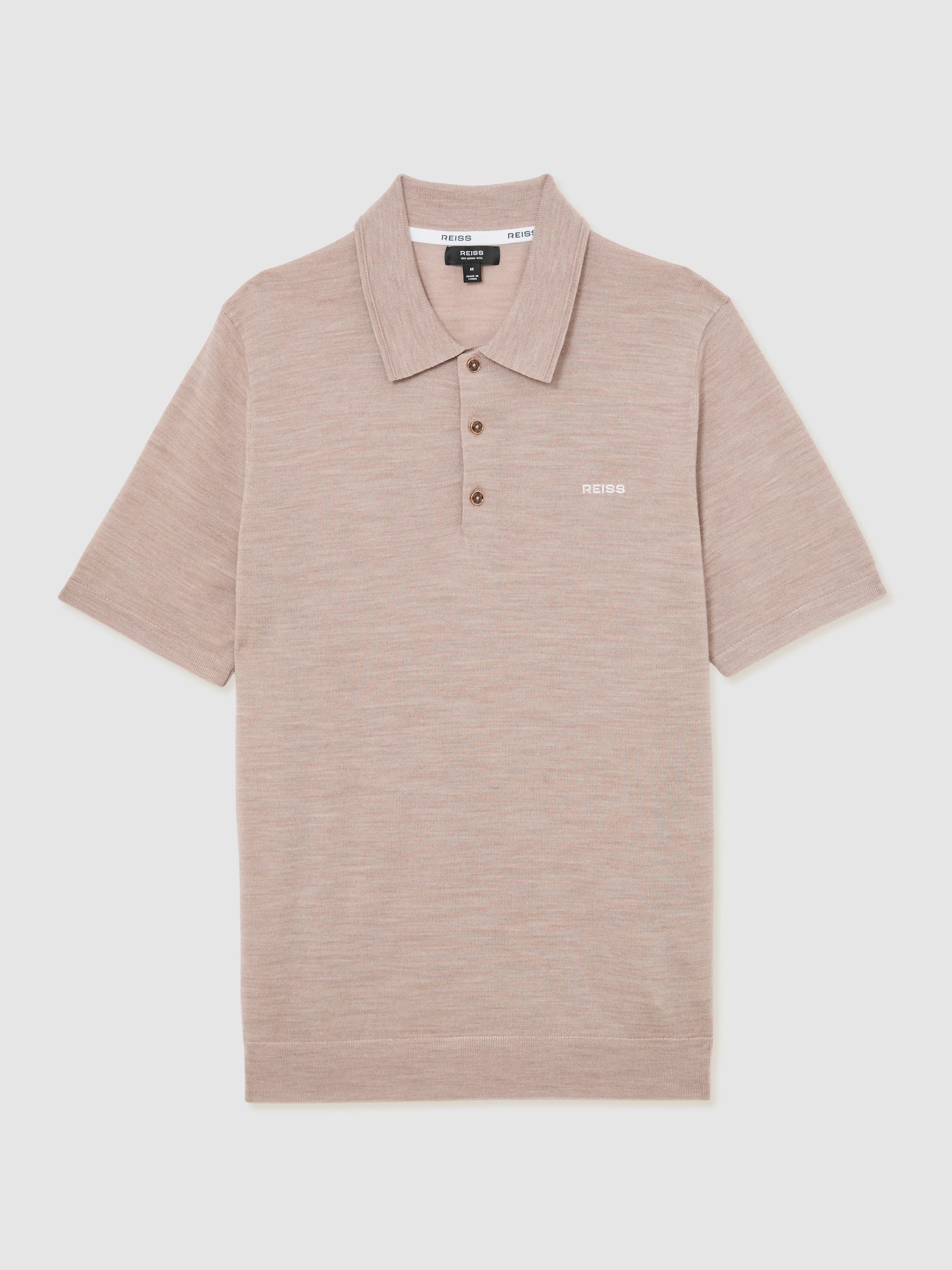 Merino Wool Logo Polo Shirt in Wheat Melange - Image 2 of 6