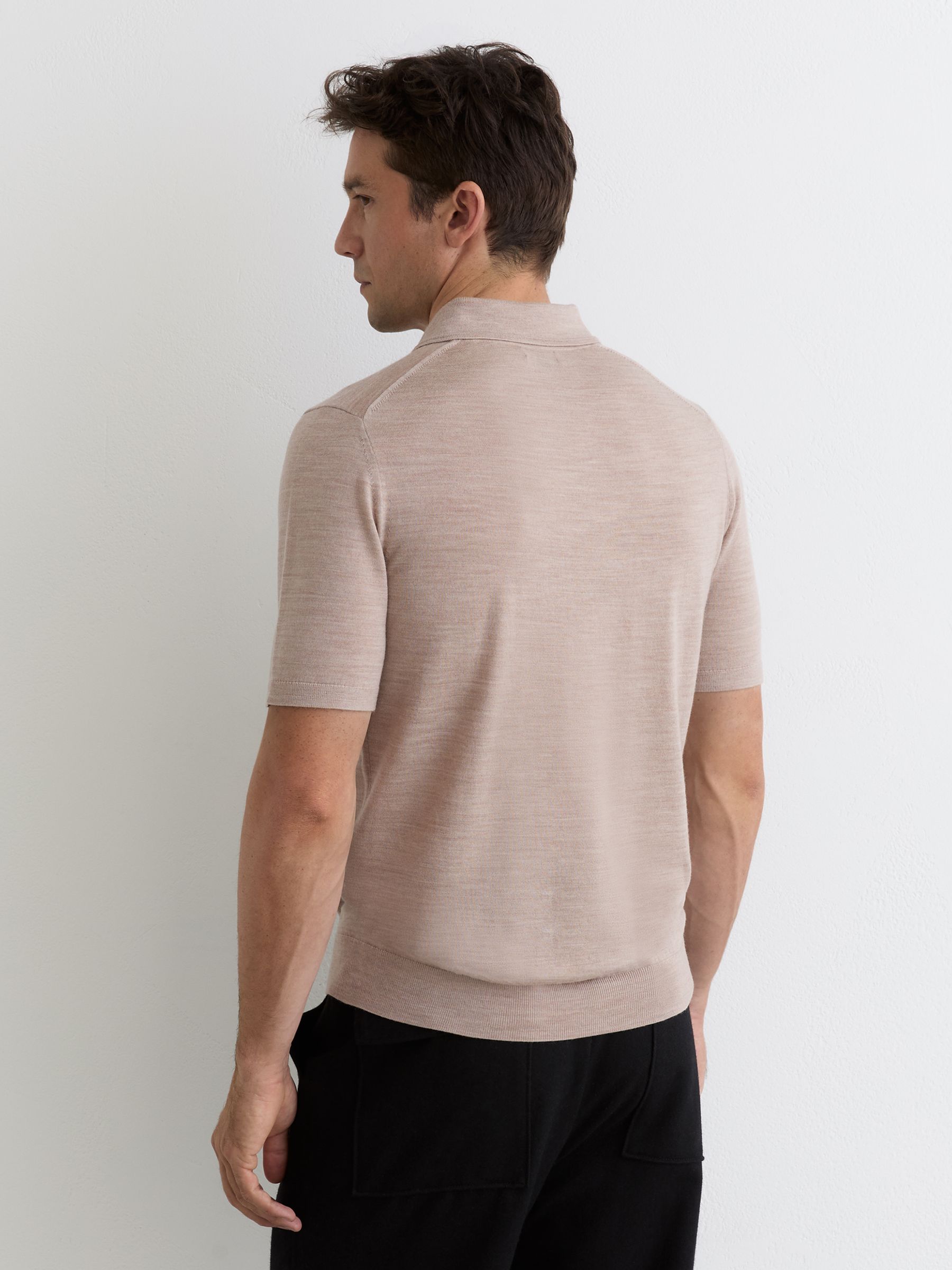Merino Wool Logo Polo Shirt in Wheat Melange - Image 4 of 6