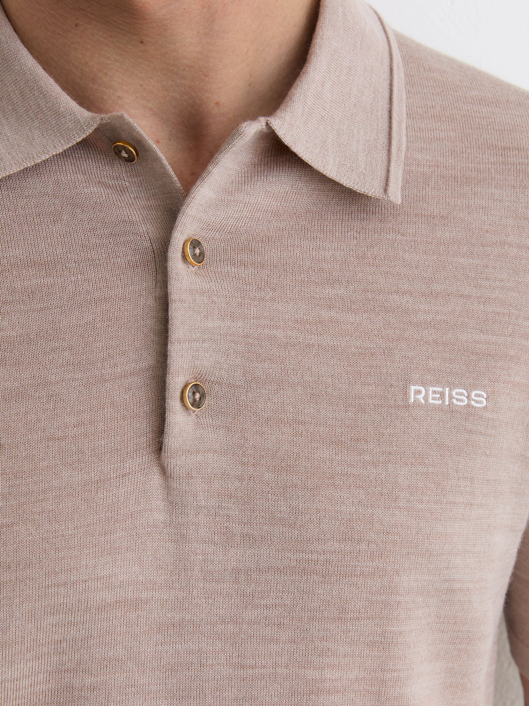 Merino Wool Logo Polo Shirt in Wheat Melange - Image 5 of 6