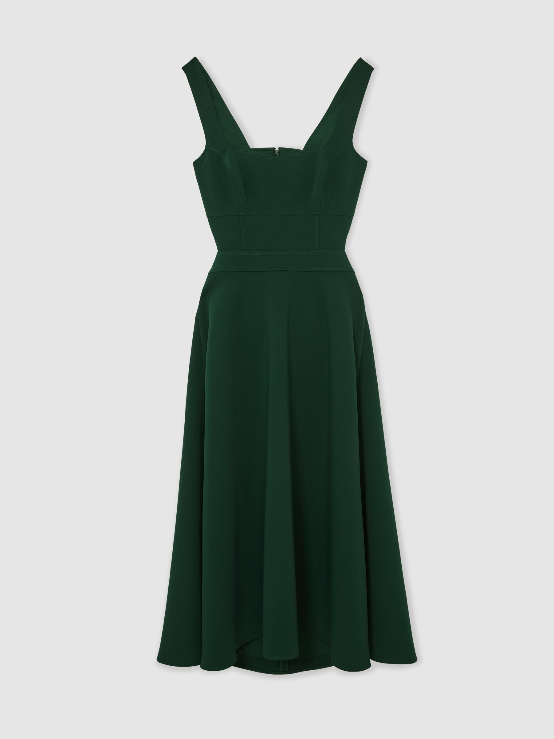 Waisted Cut-Out Twill Midi Dress in Green