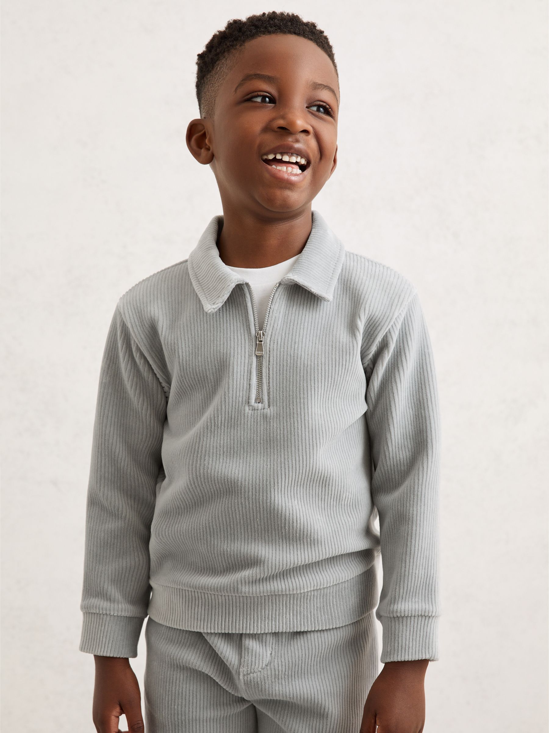 9-13 yrs Corduroy Half-Zip Polo Shirt in Soft Grey - Image 3 of 4