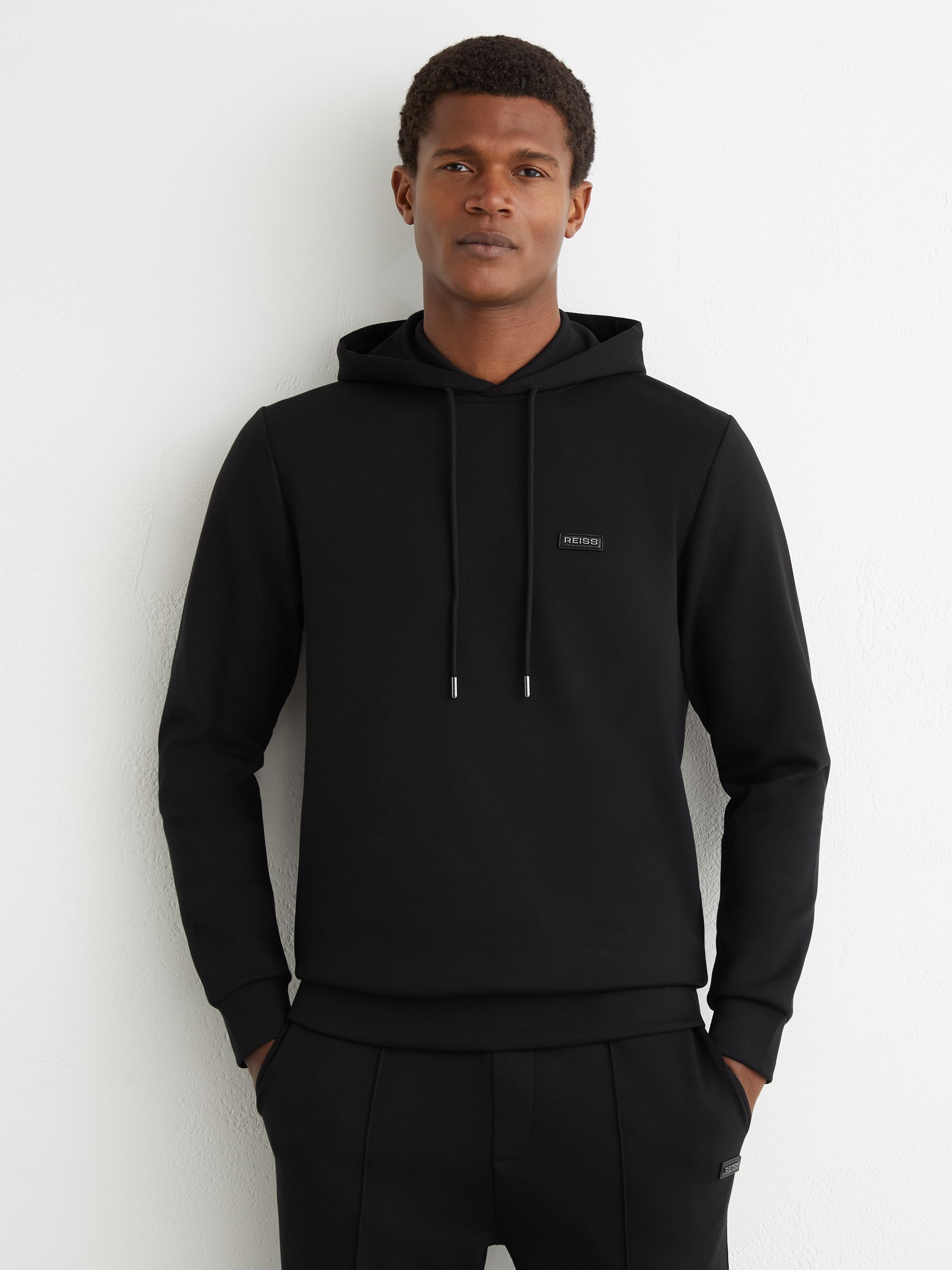 Premium Interlock-Jersey Logo Hoodie in Black - image 2