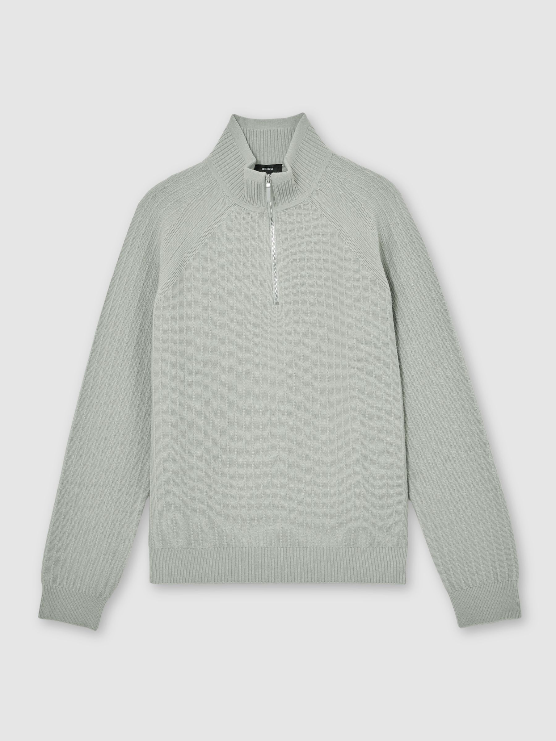 Textured-Knit Half-Zip Jumper with Wool in Sage Green - Image 2 of 6 Textured-Knit Half-Zip Jumper with Wool in Sage Green - Image 2 of 6