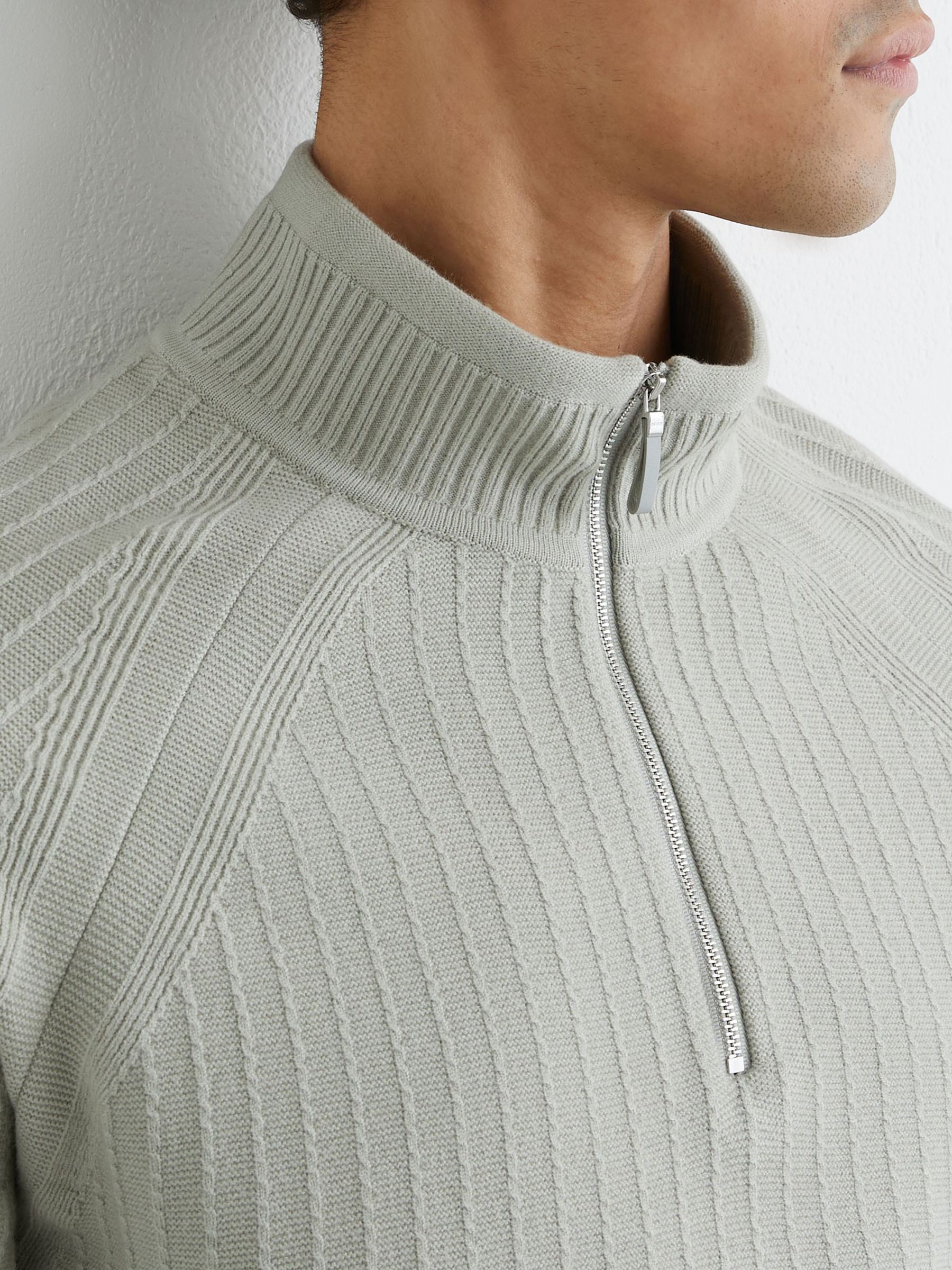 Textured-Knit Half-Zip Jumper with Wool in Sage Green - Image 4 of 6