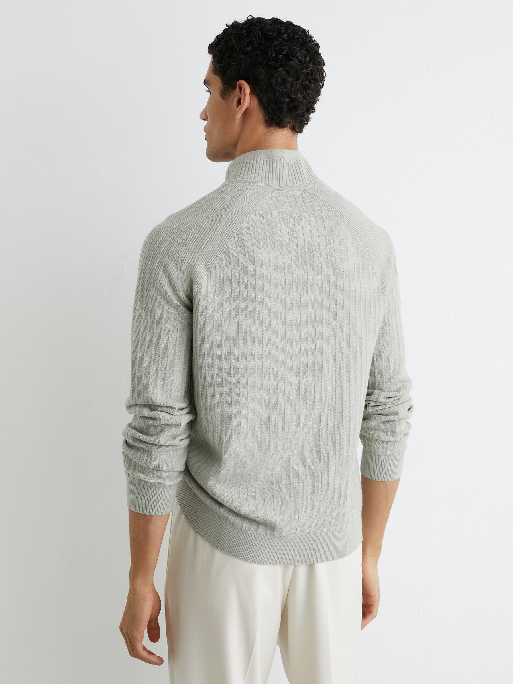 Textured-Knit Half-Zip Jumper with Wool in Sage Green - Image 5 of 6