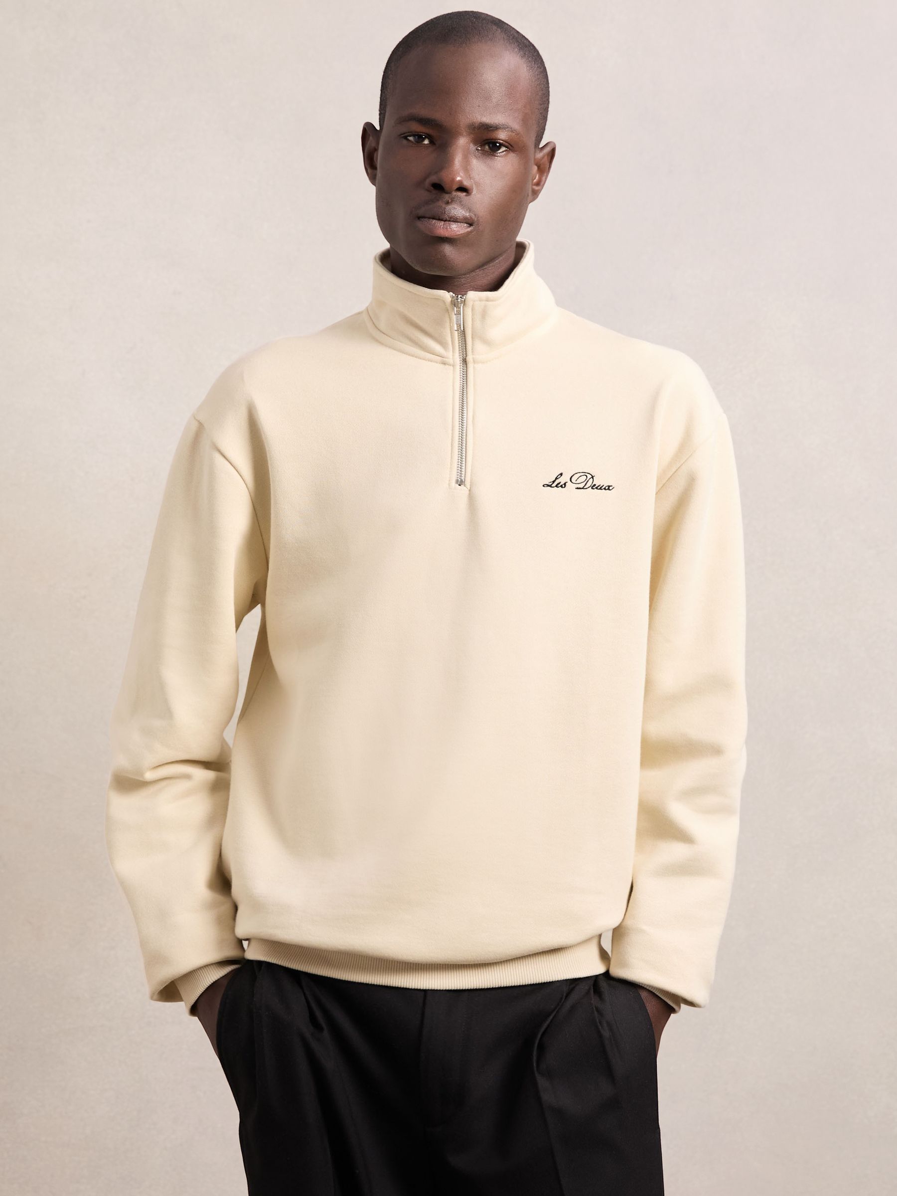 Les Deux Cotton Half-Zip Sweatshirt in Ivory - Image 1 of 5
