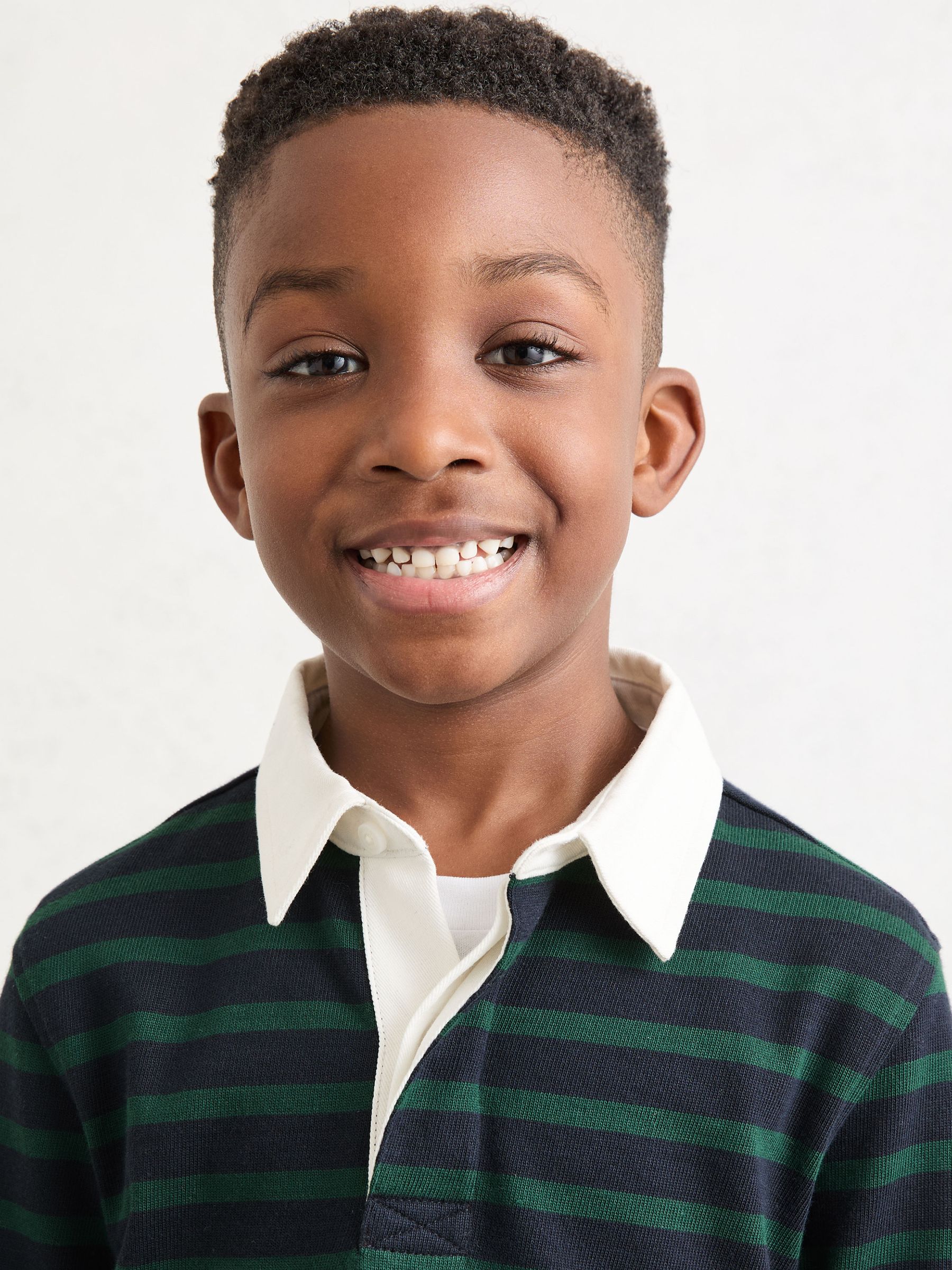 3-9 yrs Cotton Rugby-Stripe Polo Shirt in Navy/Green - Image 4 of 5