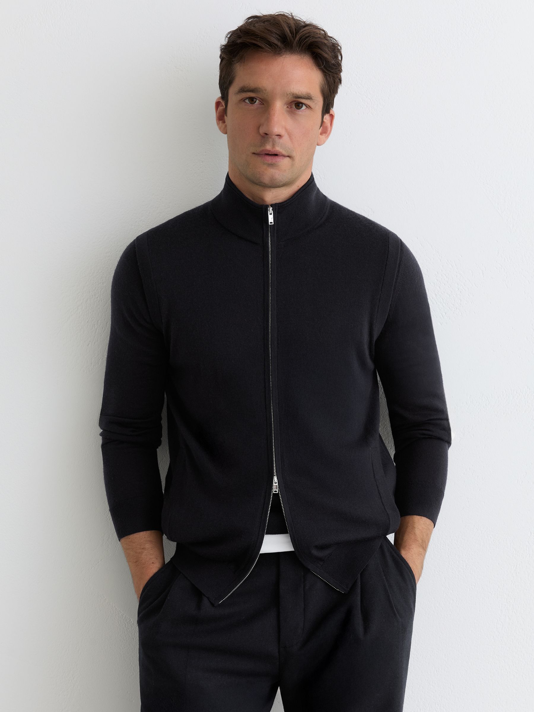 Wool Zip-Through Gilet in Navy - image 2