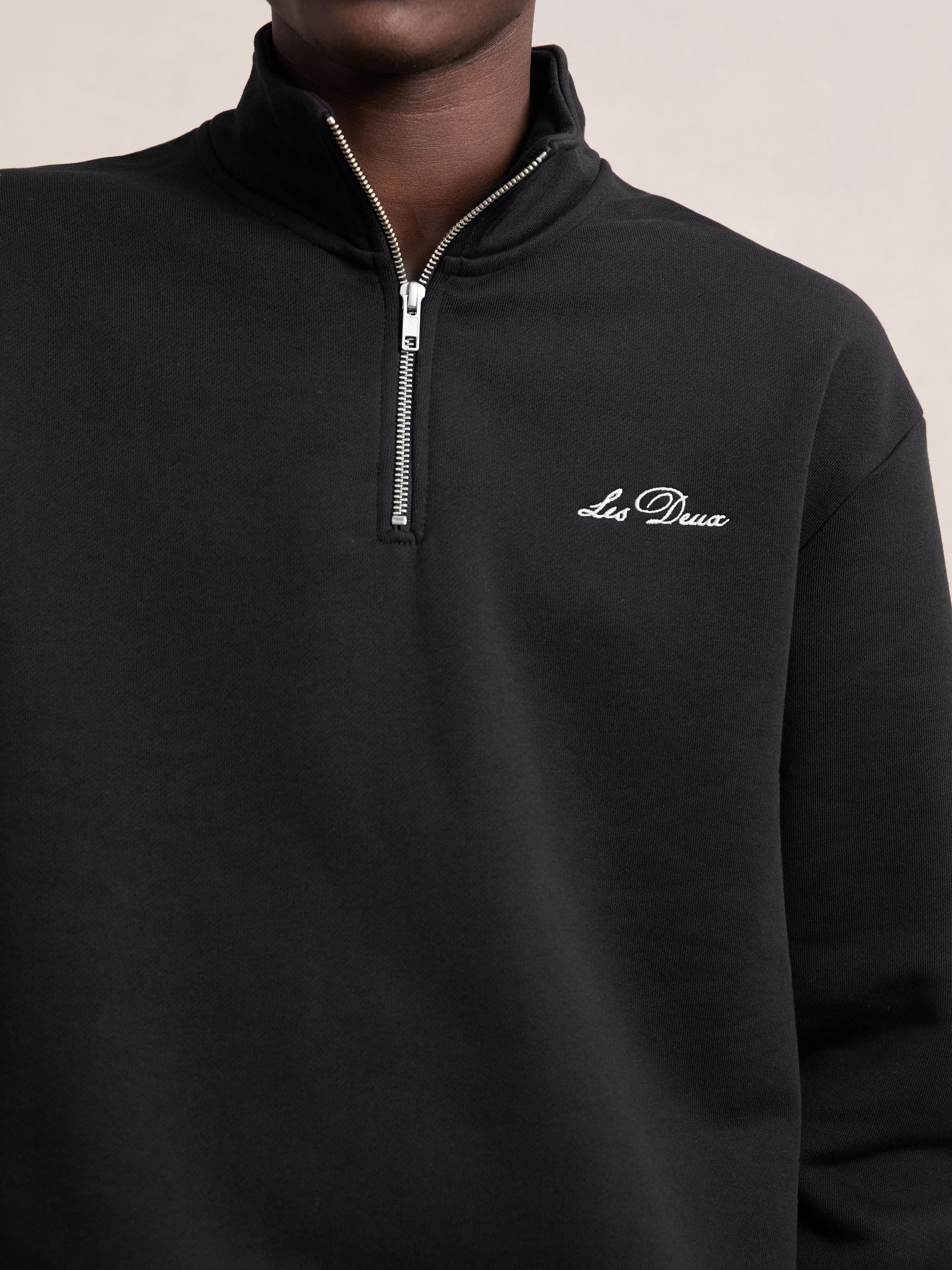 Les Deux Cotton Half-Zip Sweatshirt in Black - Image 3 of 5