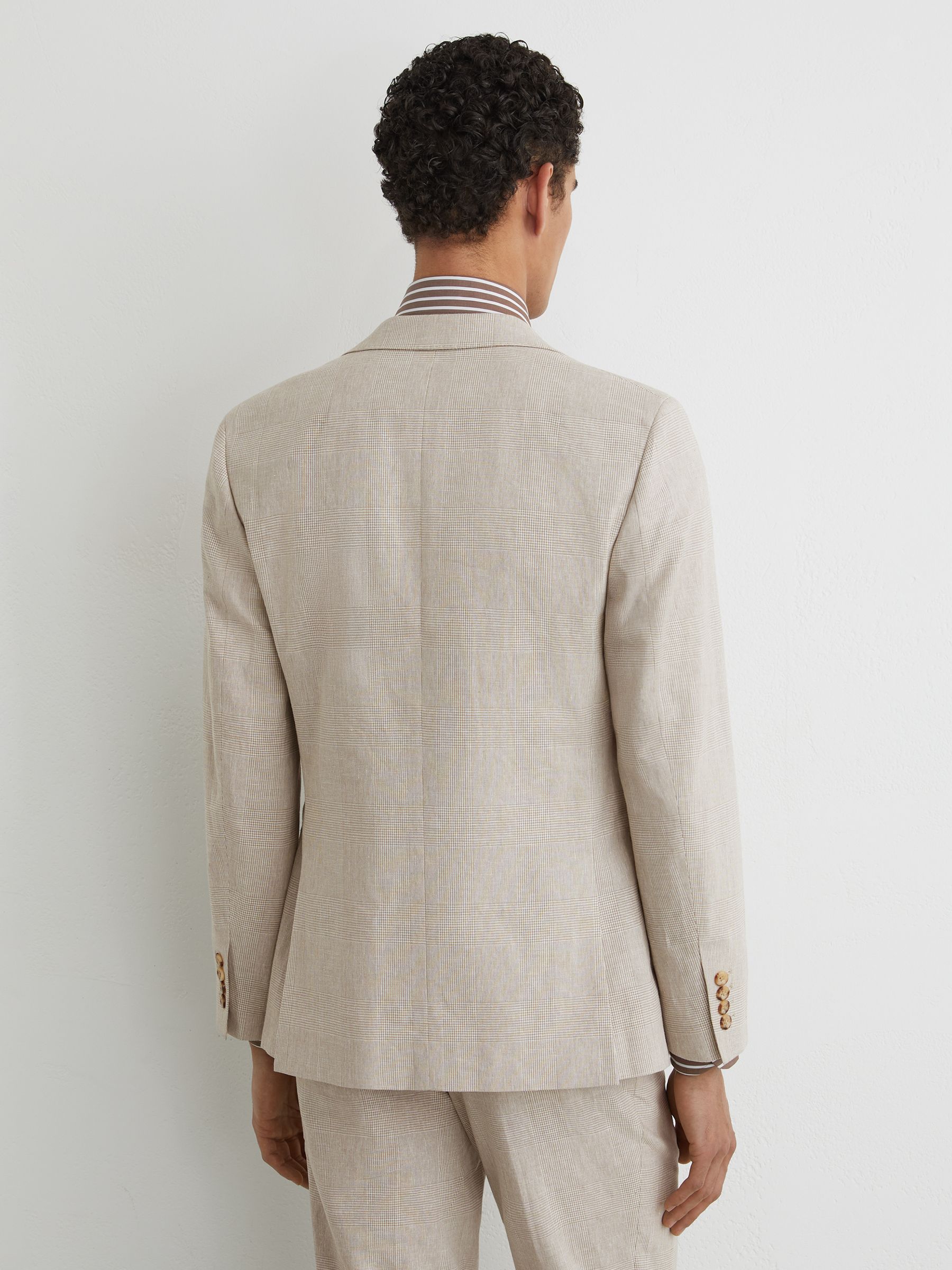Linen-Cotton Single-Breasted Check Blazer Tailored-Fit in Oatmeal Brown - image 5