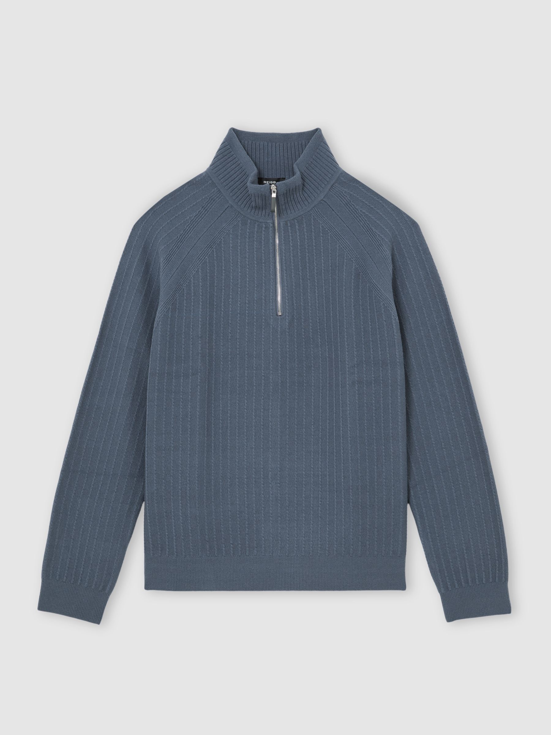 Textured-Knit Half-Zip Jumper with Wool in Airforce Blue - image 1