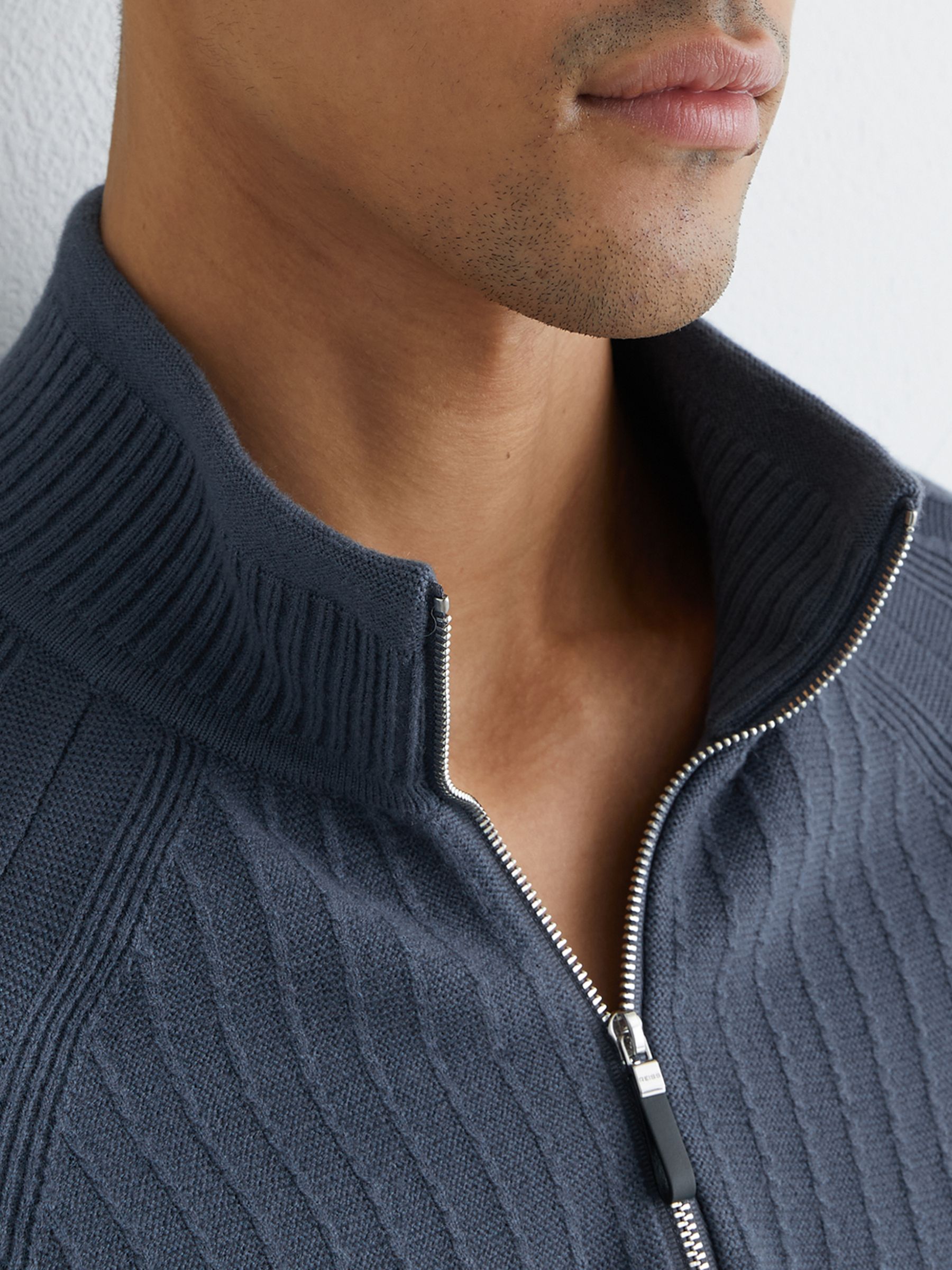 Textured-Knit Half-Zip Jumper with Wool in Airforce Blue - image 5
