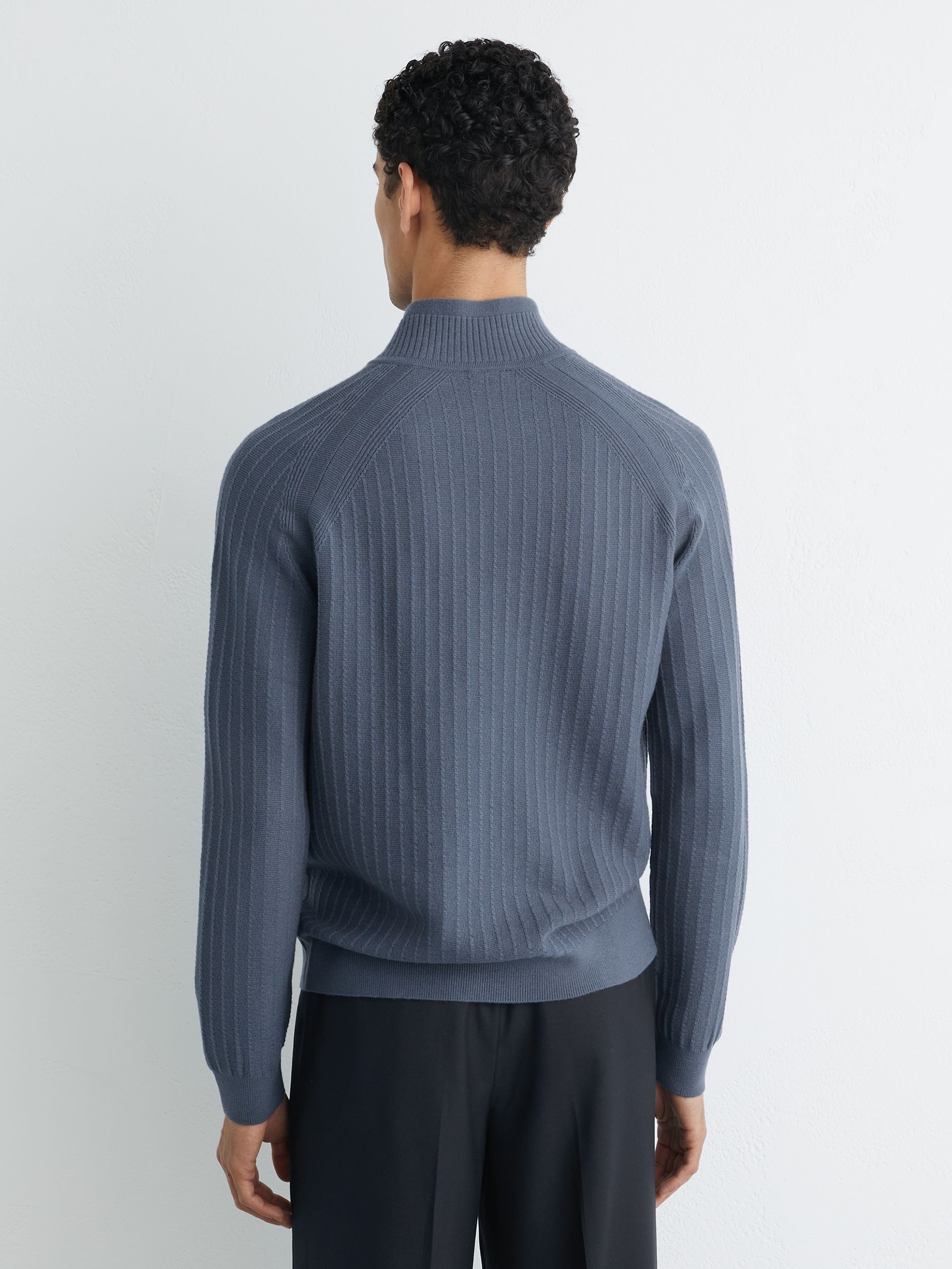 Textured-Knit Half-Zip Jumper with Wool in Airforce Blue - image 4