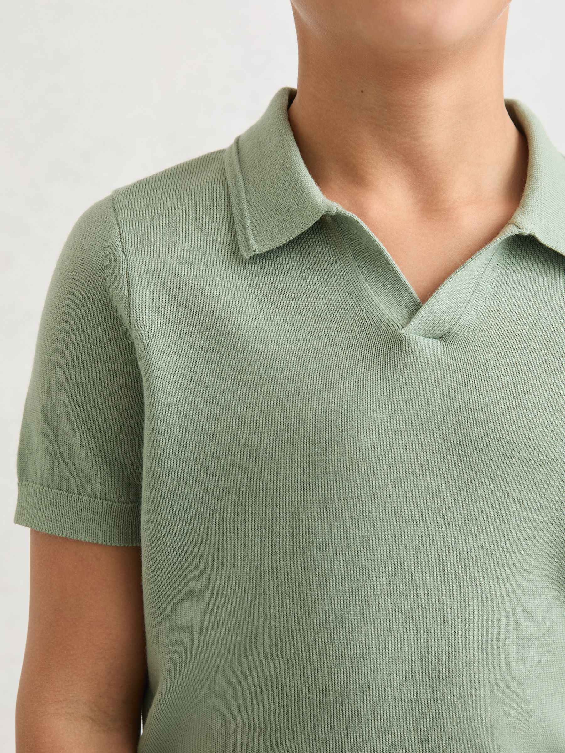Merino Wool Open-Collar Polo Shirt in Light Sage Green - Image 3 of 4
