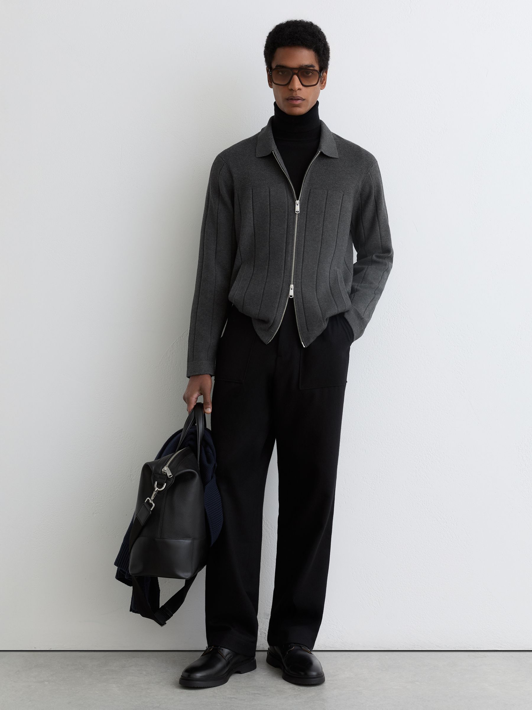 Wide-Rib Zip-Through Cardigan in Charcoal Melange - image 2