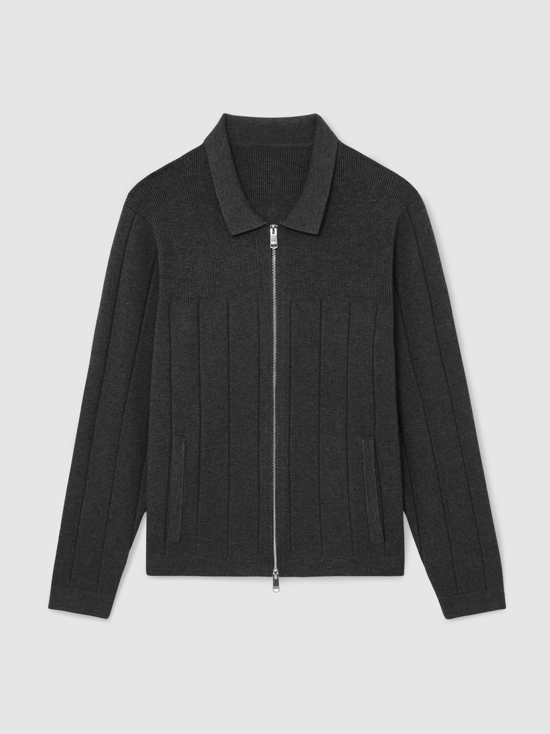 Wide-Rib Zip-Through Cardigan in Charcoal Melange - image 1