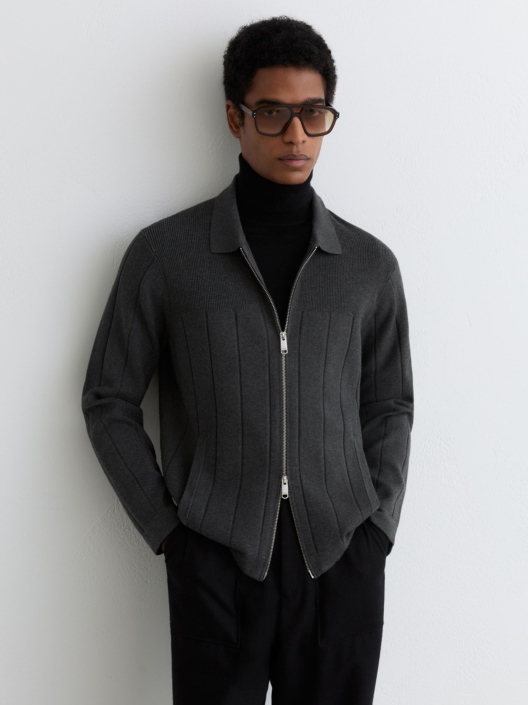 Wide-Rib Zip-Through Cardigan in Charcoal Melange - image 4