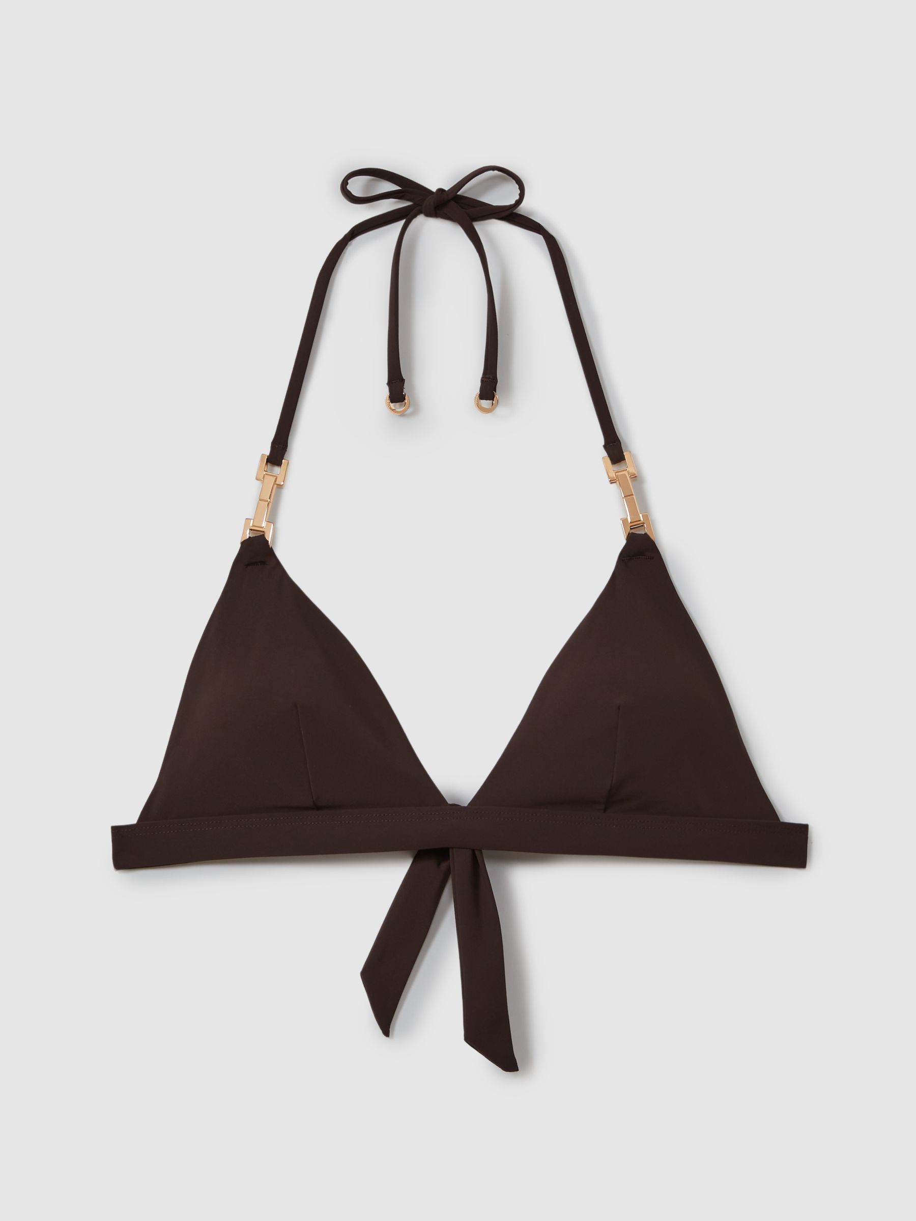 Triangle Halter-Neck Bikini Top in Chocolate - Image 2 of 8