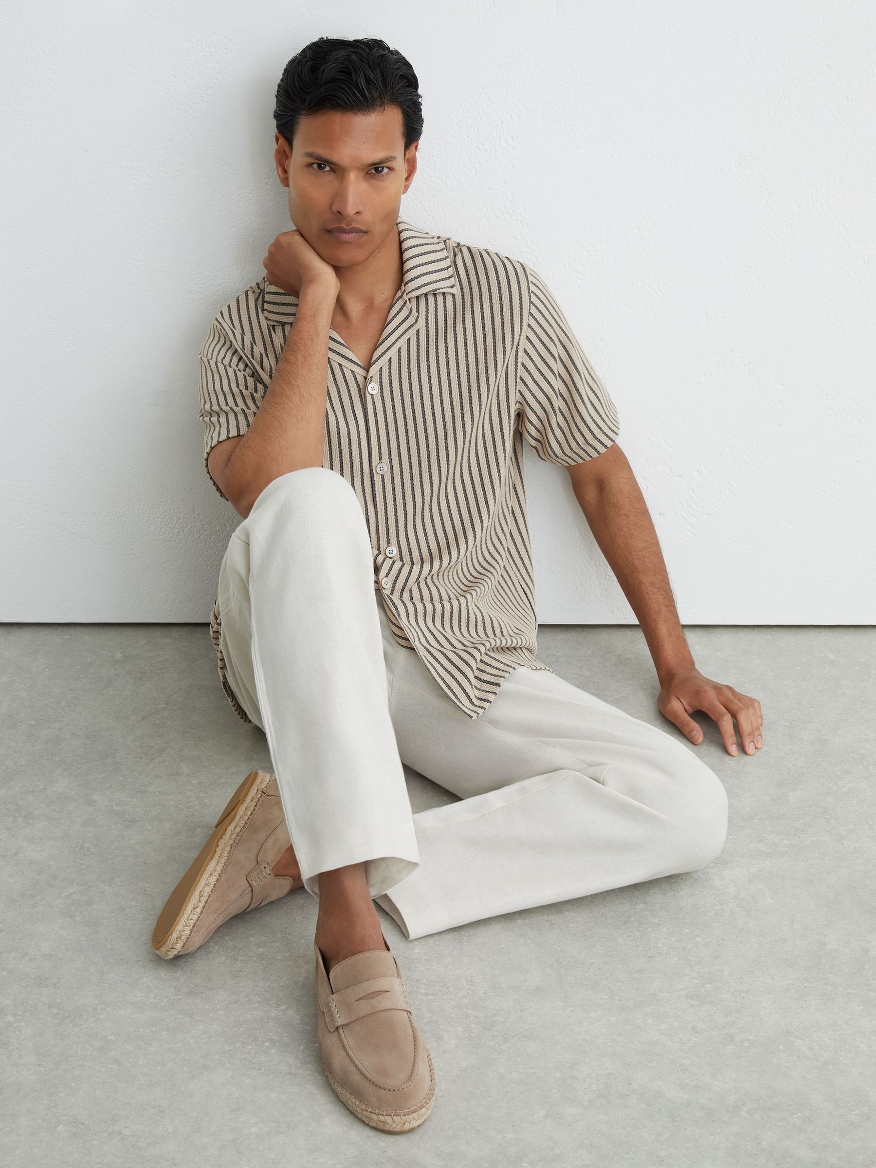 Suede Penny Loafer Espadrilles in Stone - Image 1 of 5