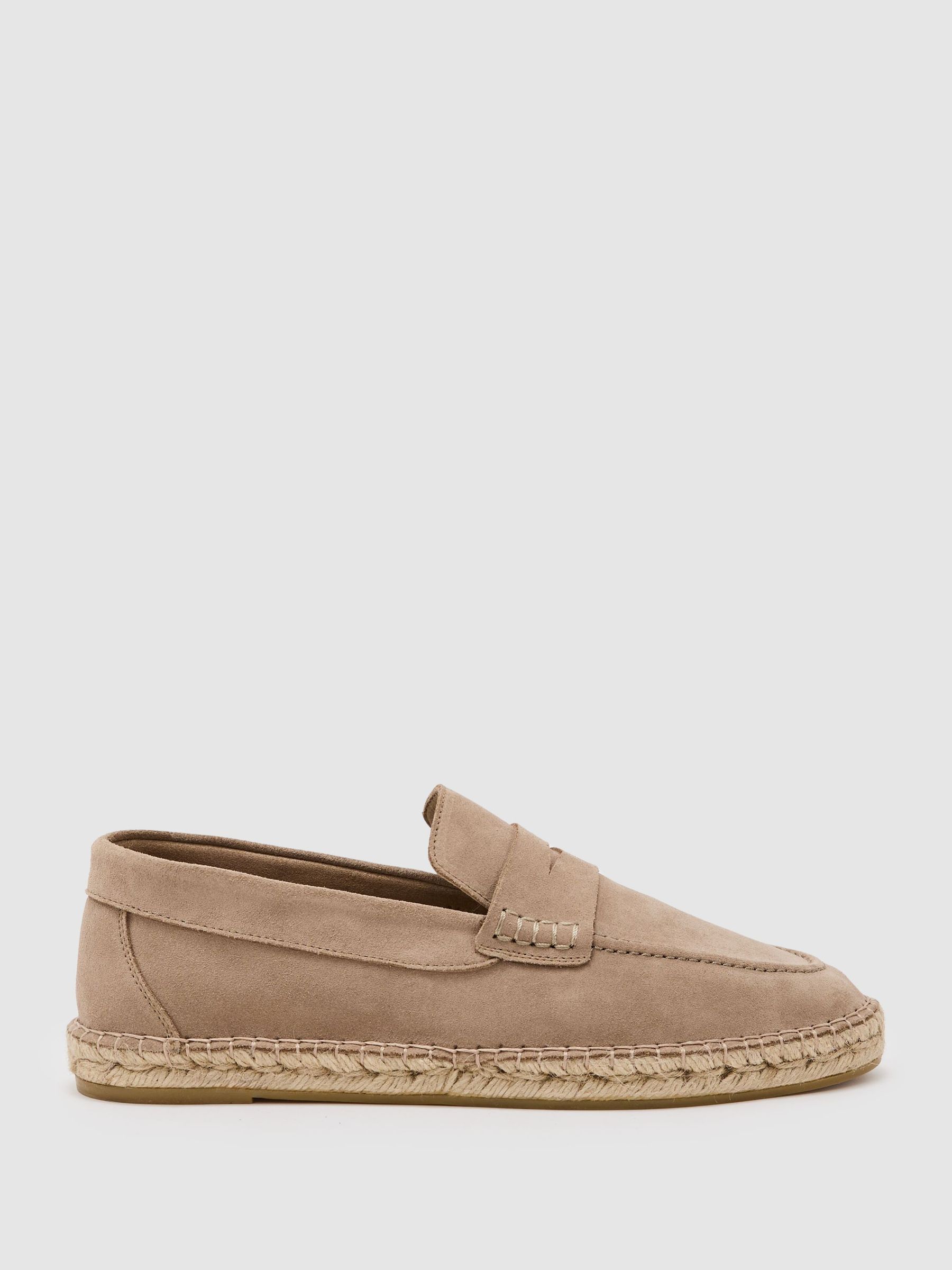 Suede Penny Loafer Espadrilles in Stone - Image 2 of 5 Suede Penny Loafer Espadrilles in Stone - Image 2 of 5