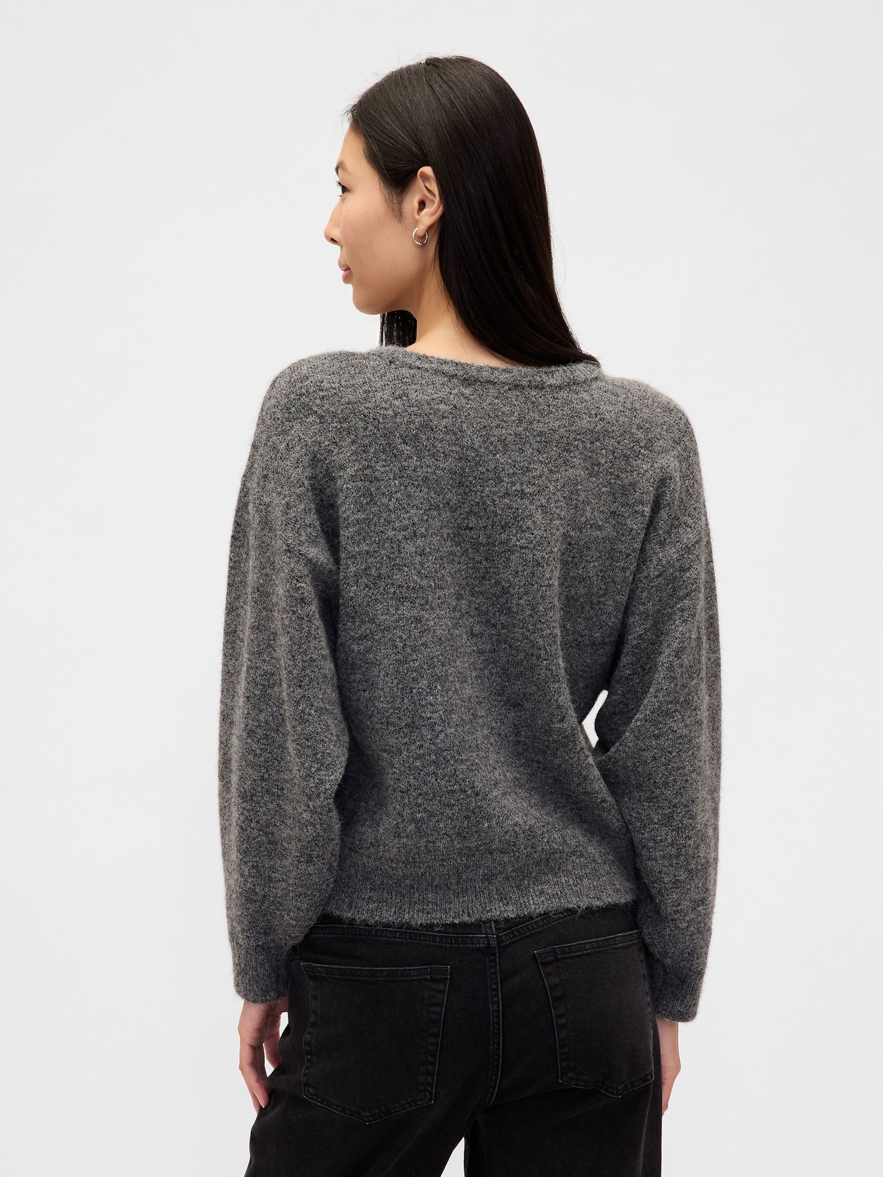 Grey Fuzzy Argyle Crop Jumper - Image 2 of 7 Grey Fuzzy Argyle Crop Jumper - Image 2 of 7