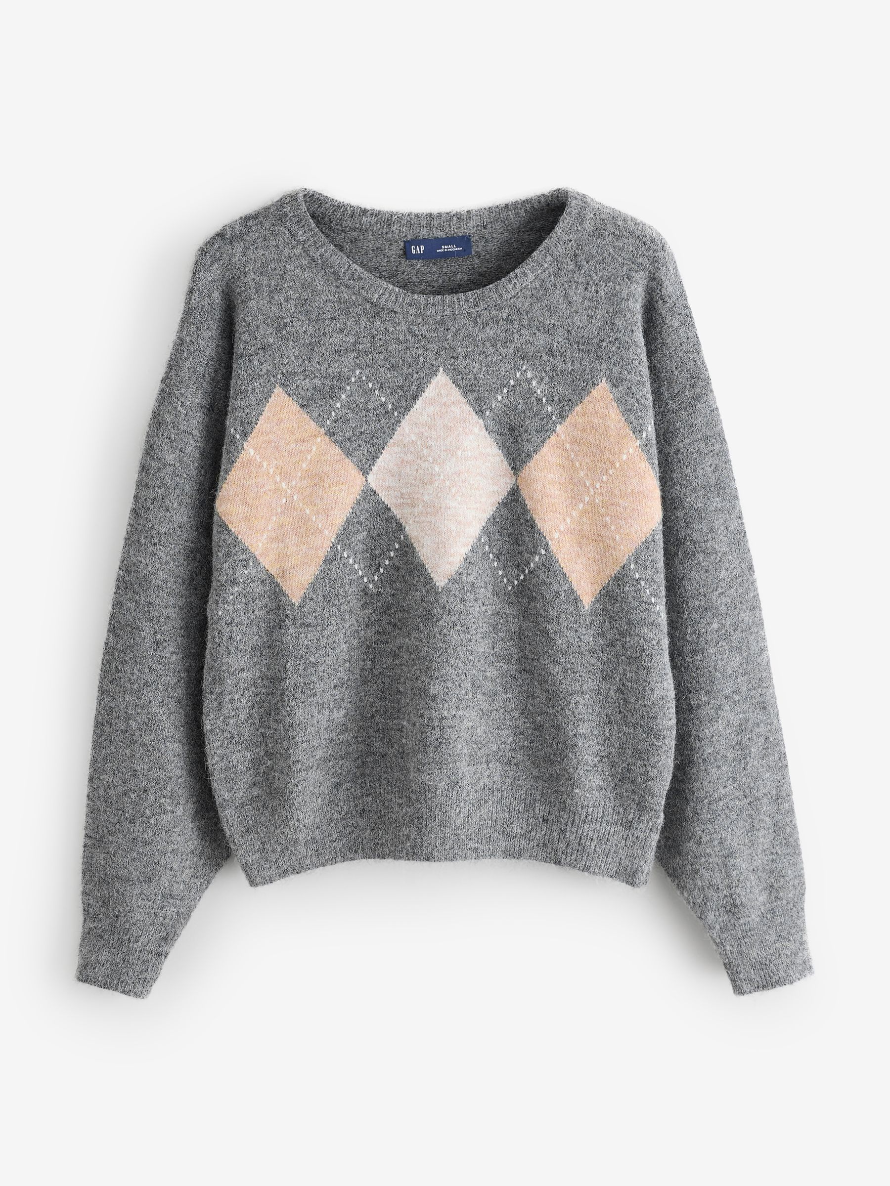 Grey Fuzzy Argyle Crop Jumper - Image 4 of 7
