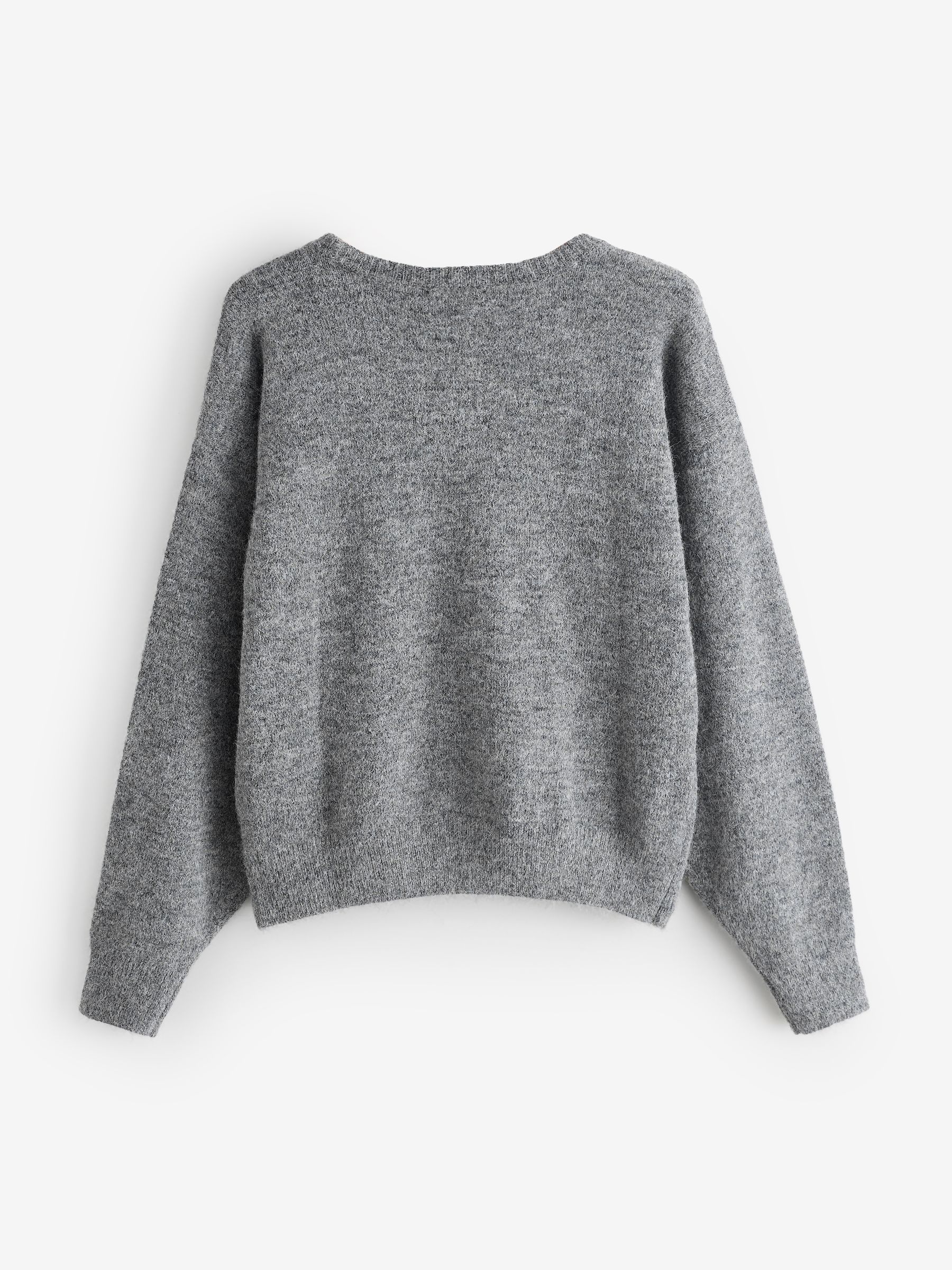 Grey Fuzzy Argyle Crop Jumper - Image 5 of 7