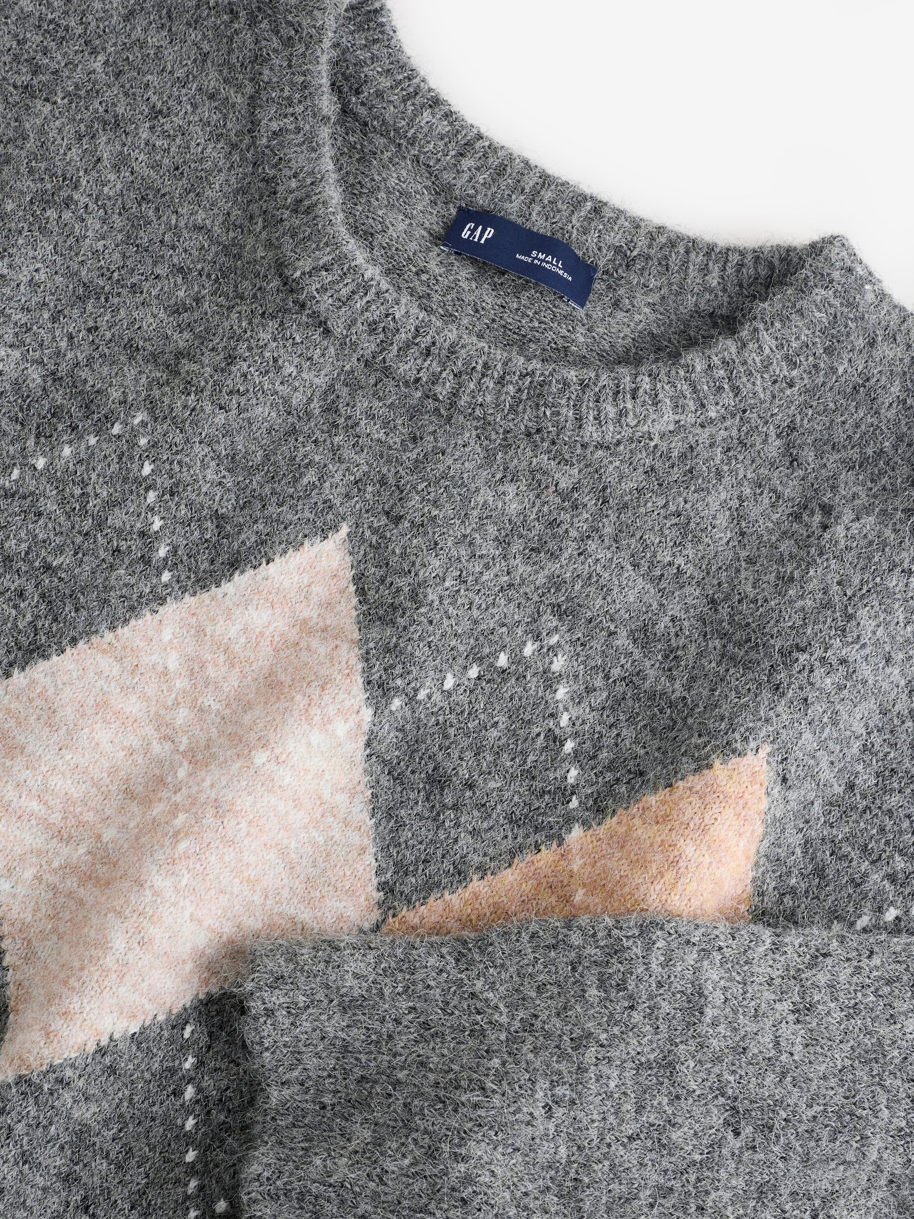 Grey Fuzzy Argyle Crop Jumper - Image 6 of 7