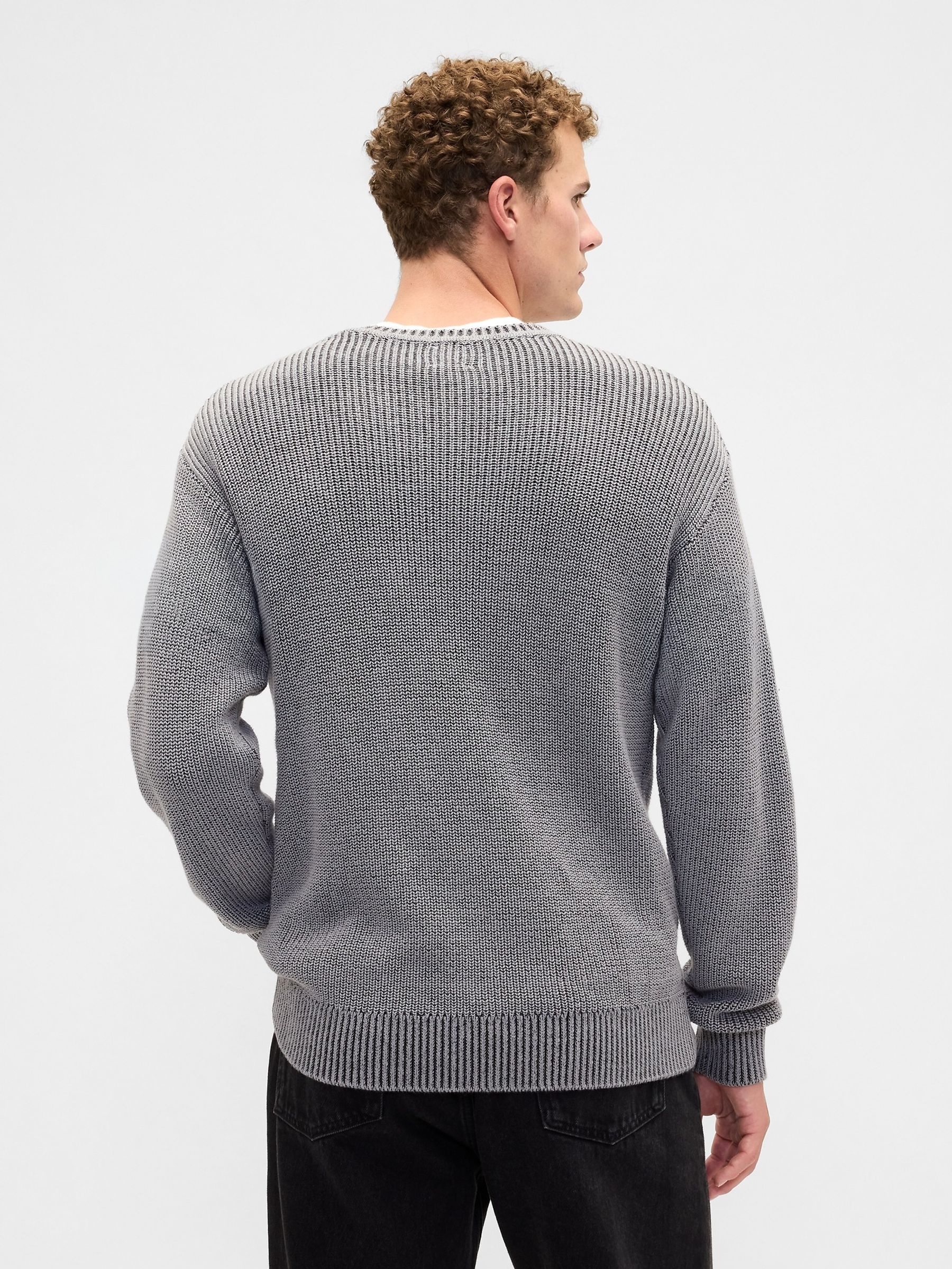 Grey Relaxed Ribbed V-Neck Jumper - Image 2 of 2 Grey Relaxed Ribbed V-Neck Jumper - Image 2 of 2