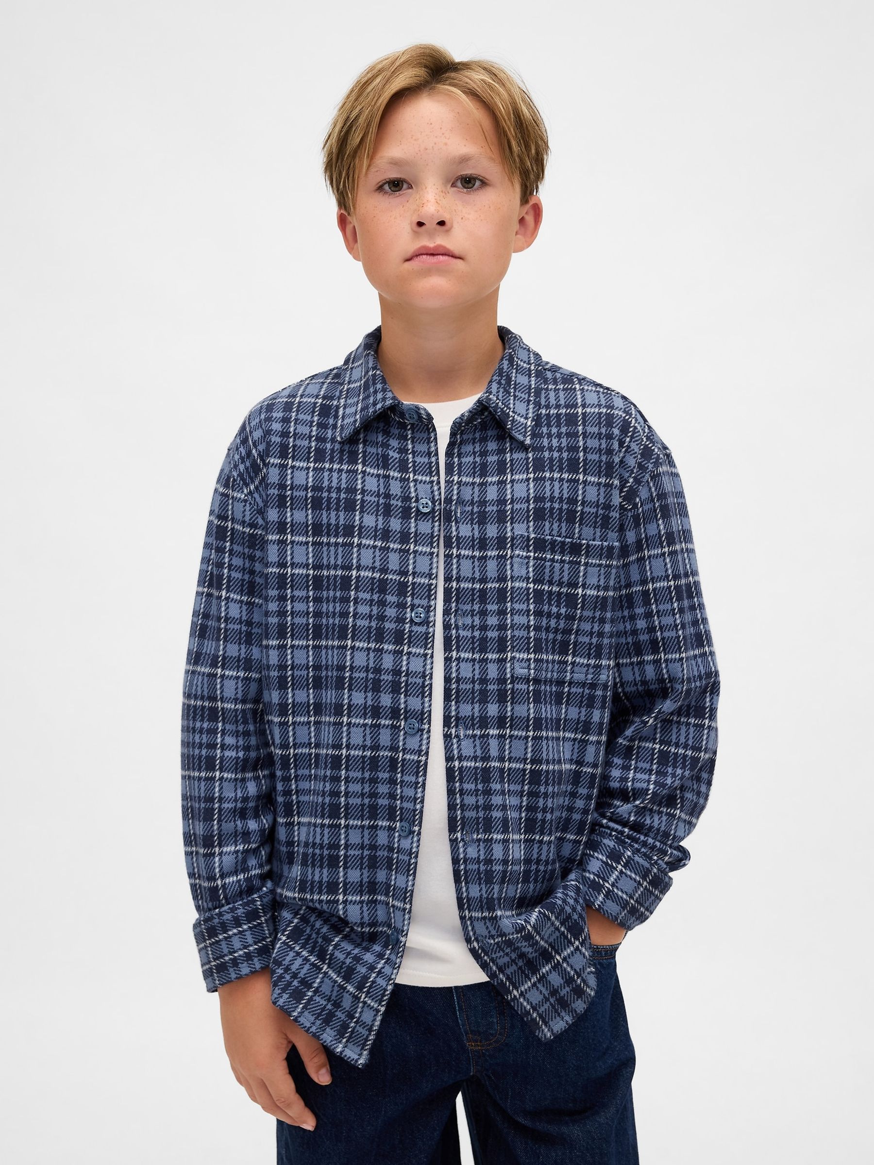 Blue Knit Jersey Check Shirt (4-13yrs) - Image 1 of 1