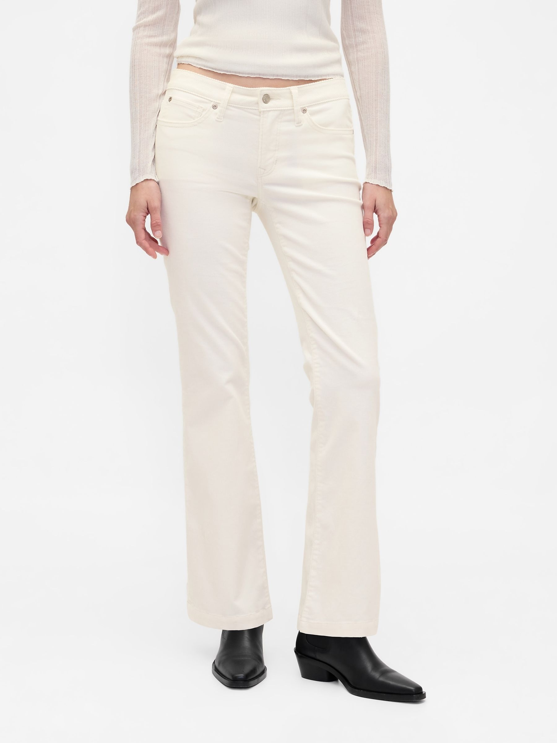 White Low Rise Corduroy Long and Lean Trousers - Image 1 of 6