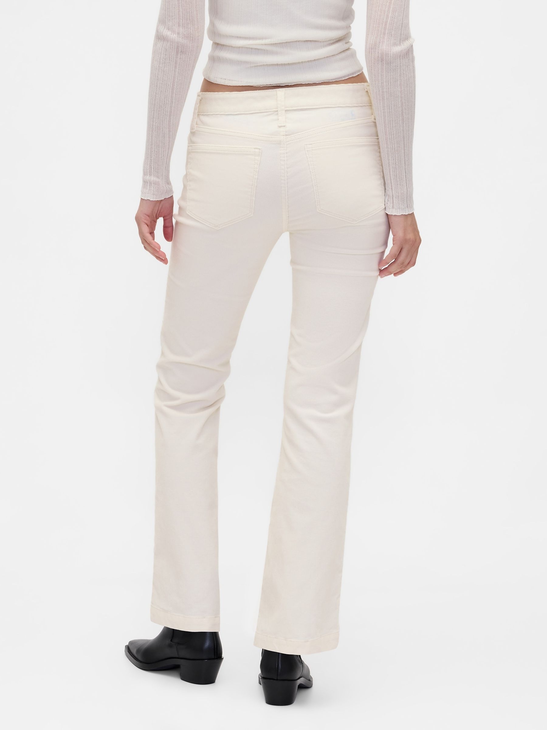White Low Rise Corduroy Long and Lean Trousers - Image 2 of 6 White Low Rise Corduroy Long and Lean Trousers - Image 2 of 6