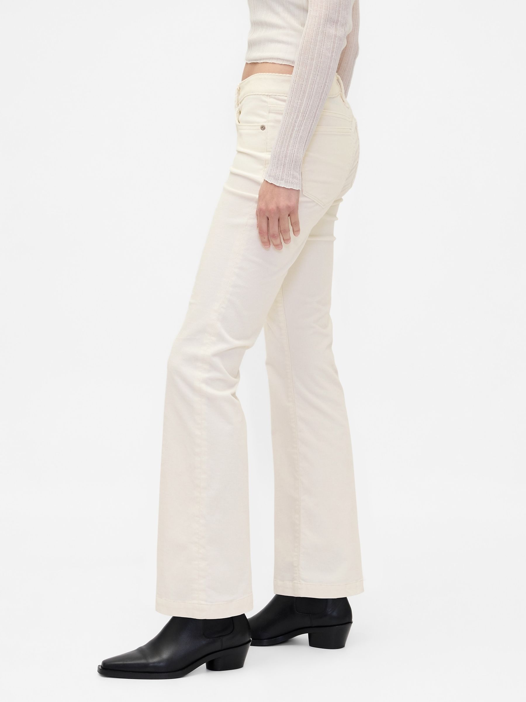 White Low Rise Corduroy Long and Lean Trousers - Image 3 of 6