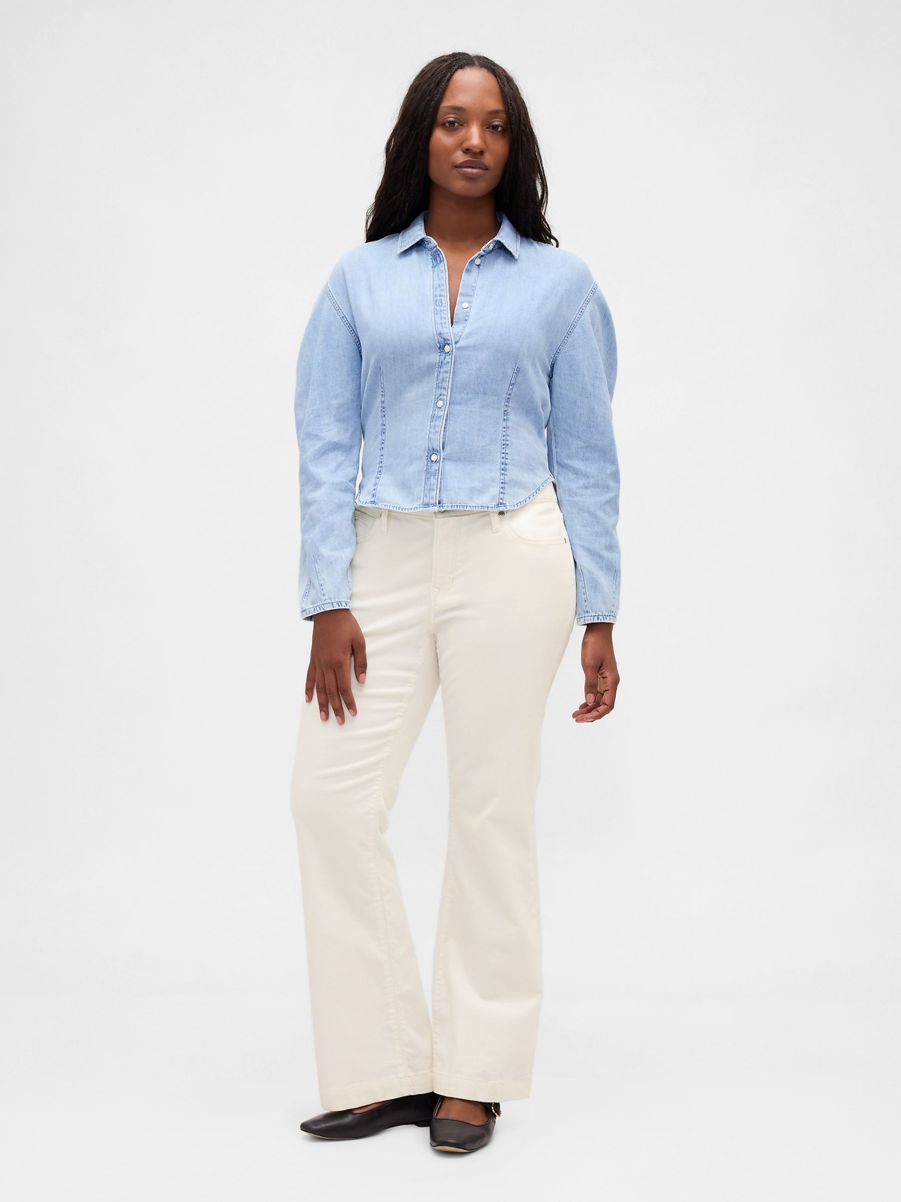 White Low Rise Corduroy Long and Lean Trousers - Image 4 of 6