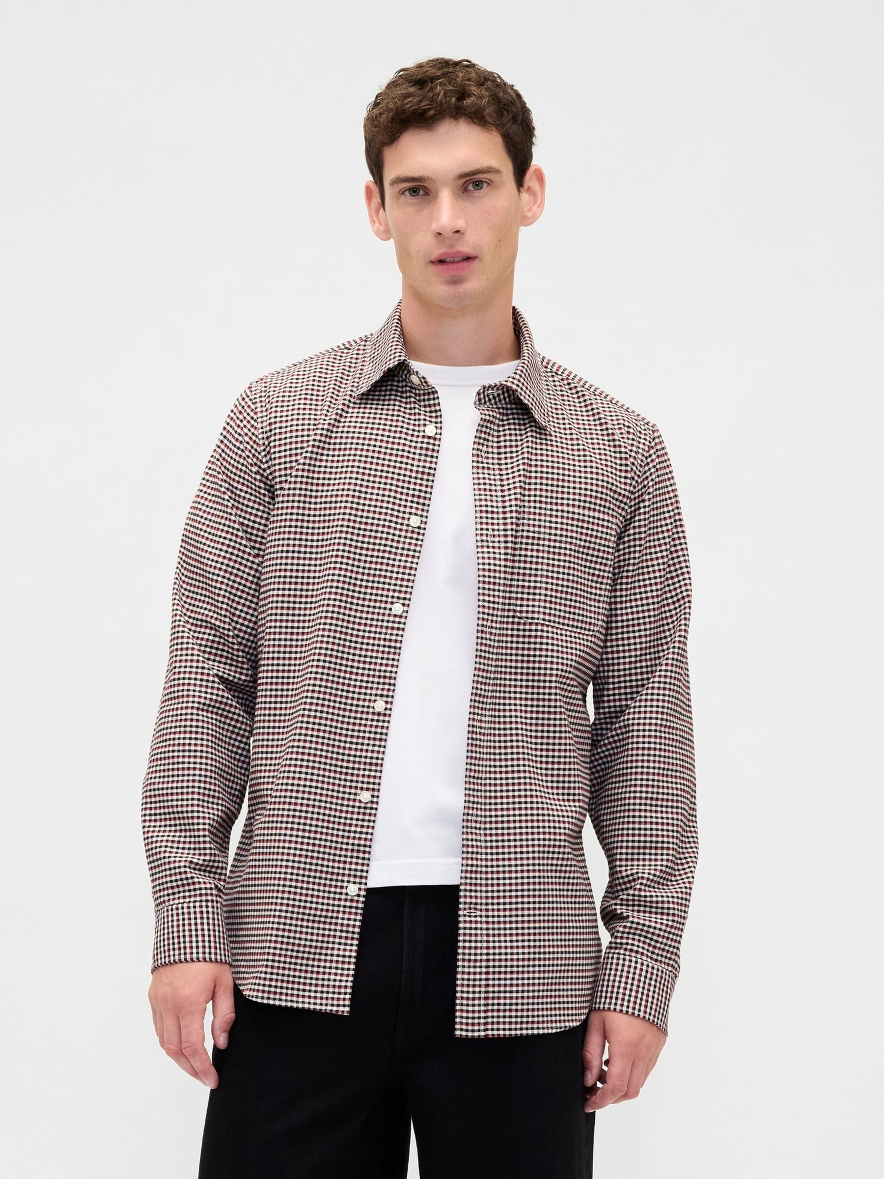 Burgundy Red Check Oxford Shirt - Image 1 of 4 Burgundy Red Check Oxford Shirt - Image 1 of 4