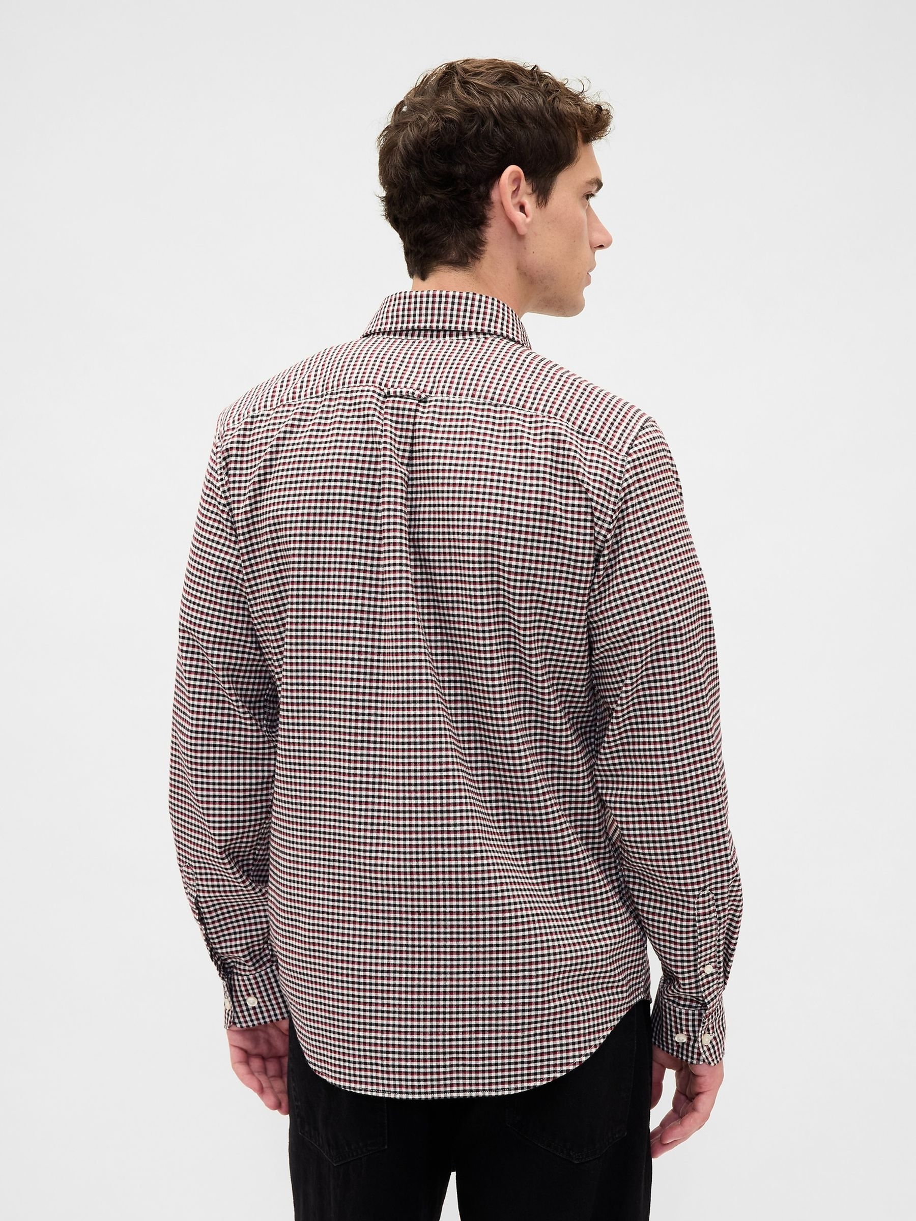 Burgundy Red Check Oxford Shirt - Image 2 of 4 Burgundy Red Check Oxford Shirt - Image 2 of 4