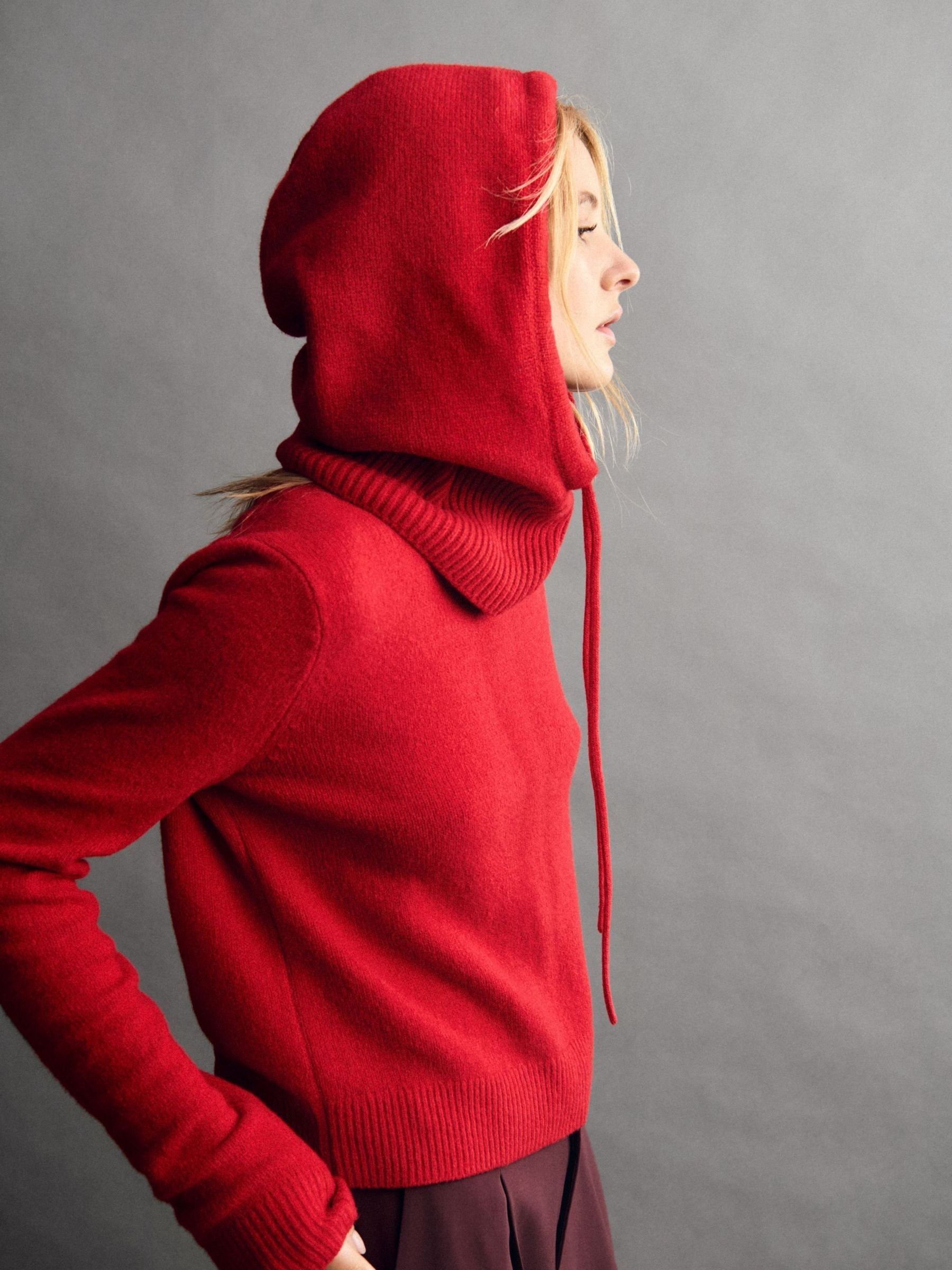Red CashSoft Drawcord Knitted Snood Hat - Image 3 of 6