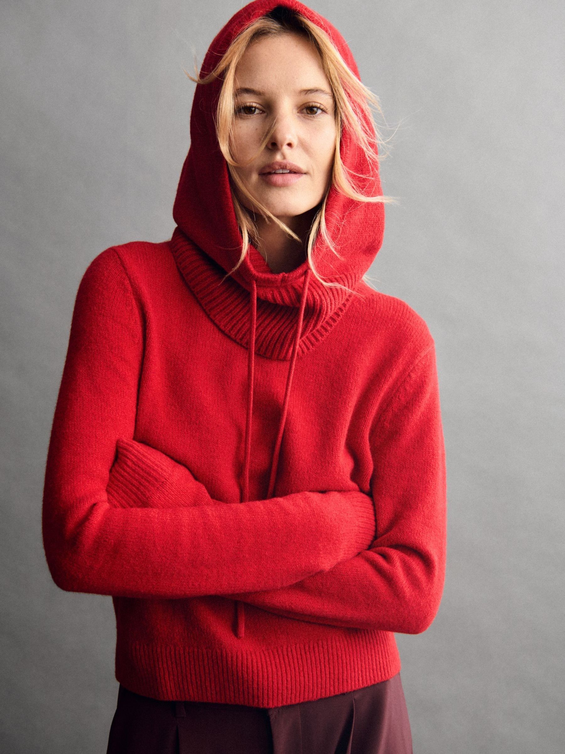 Red CashSoft Drawcord Knitted Snood Hat - Image 4 of 6