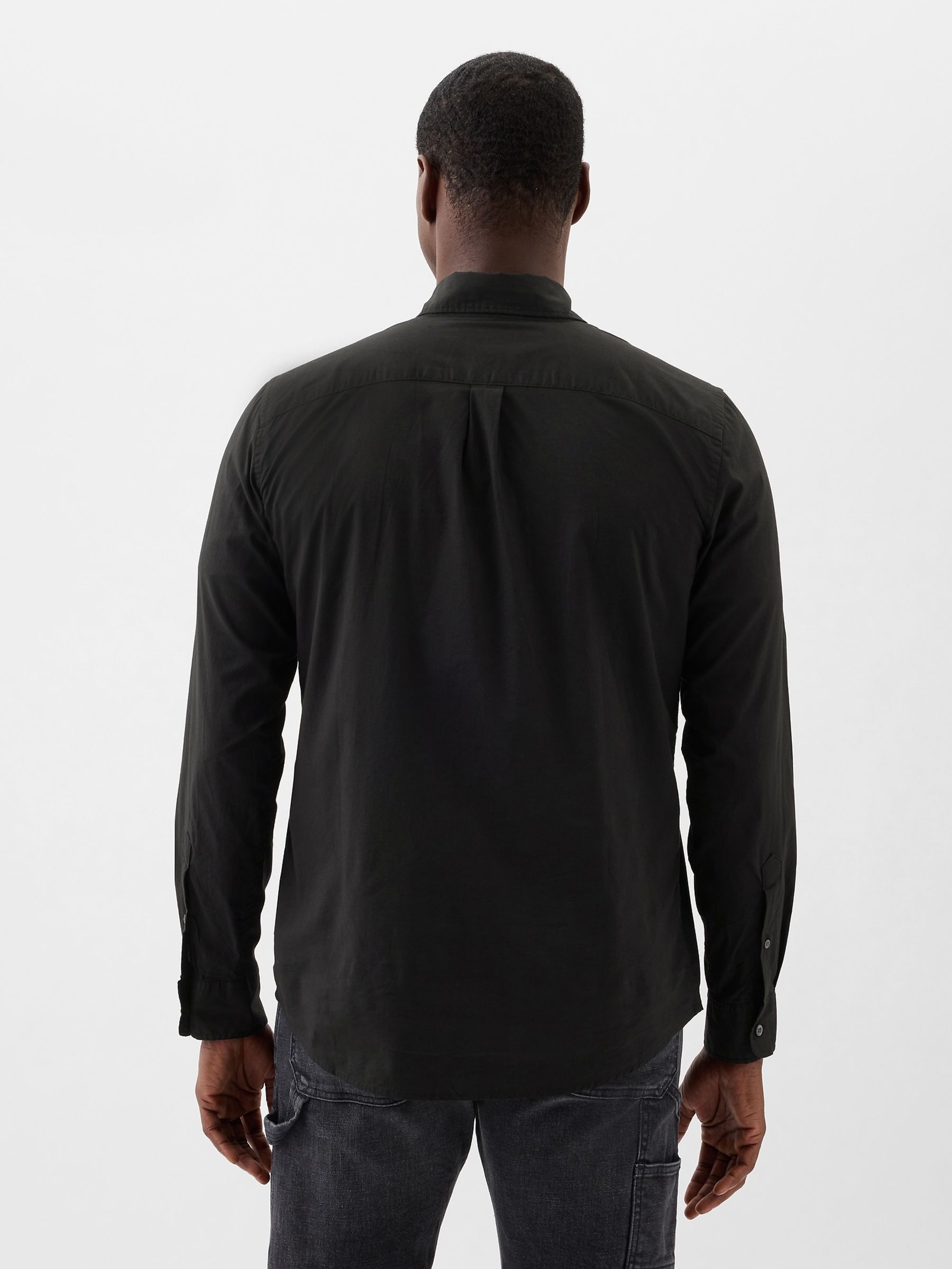 Black Stretch Poplin Shirt in Standard Fit - Image 2 of 4 Black Stretch Poplin Shirt in Standard Fit - Image 2 of 4