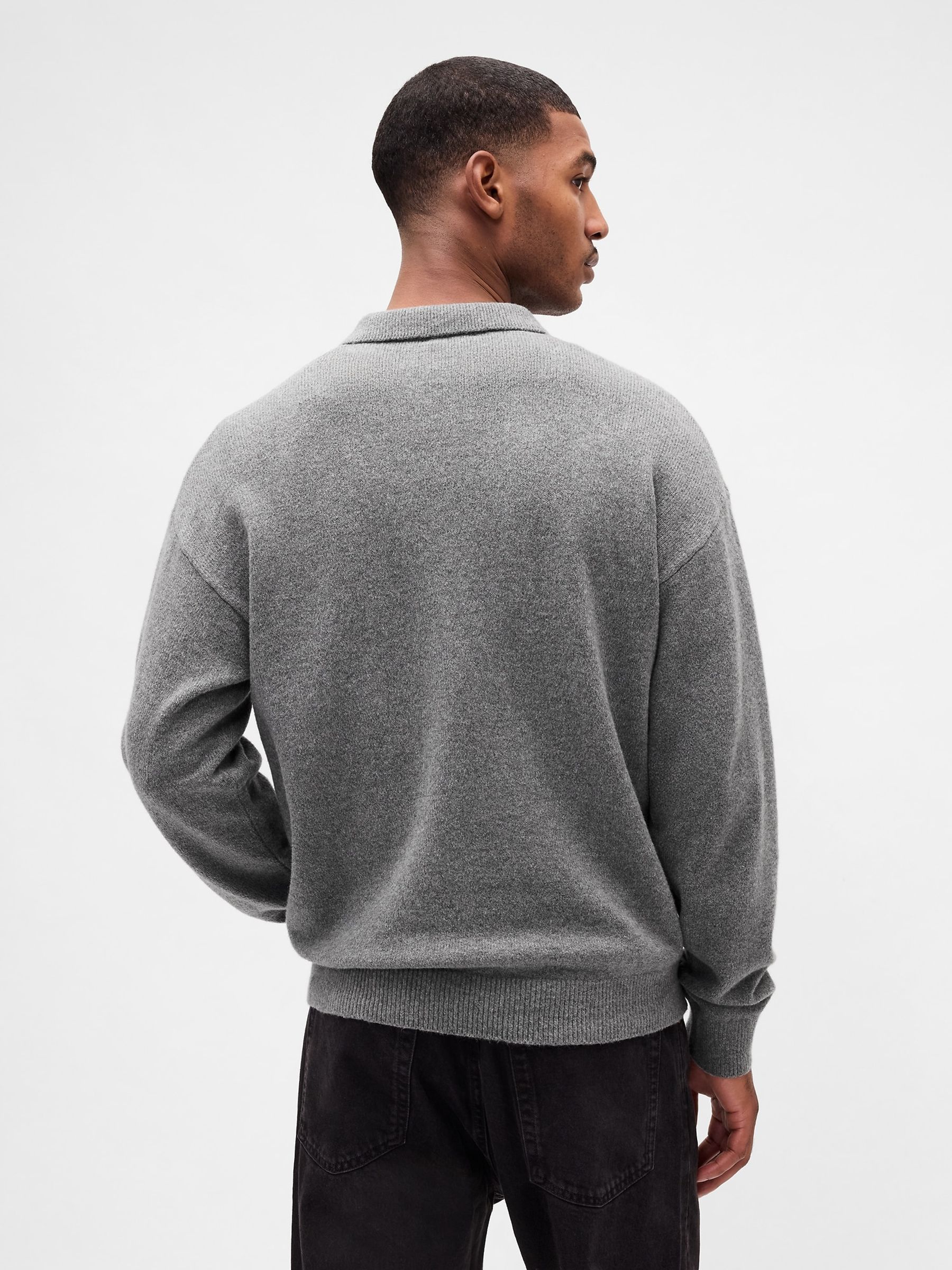 Grey CashSoft Relaxed Polo Sweatshirt - Image 2 of 4 Grey CashSoft Relaxed Polo Sweatshirt - Image 2 of 4
