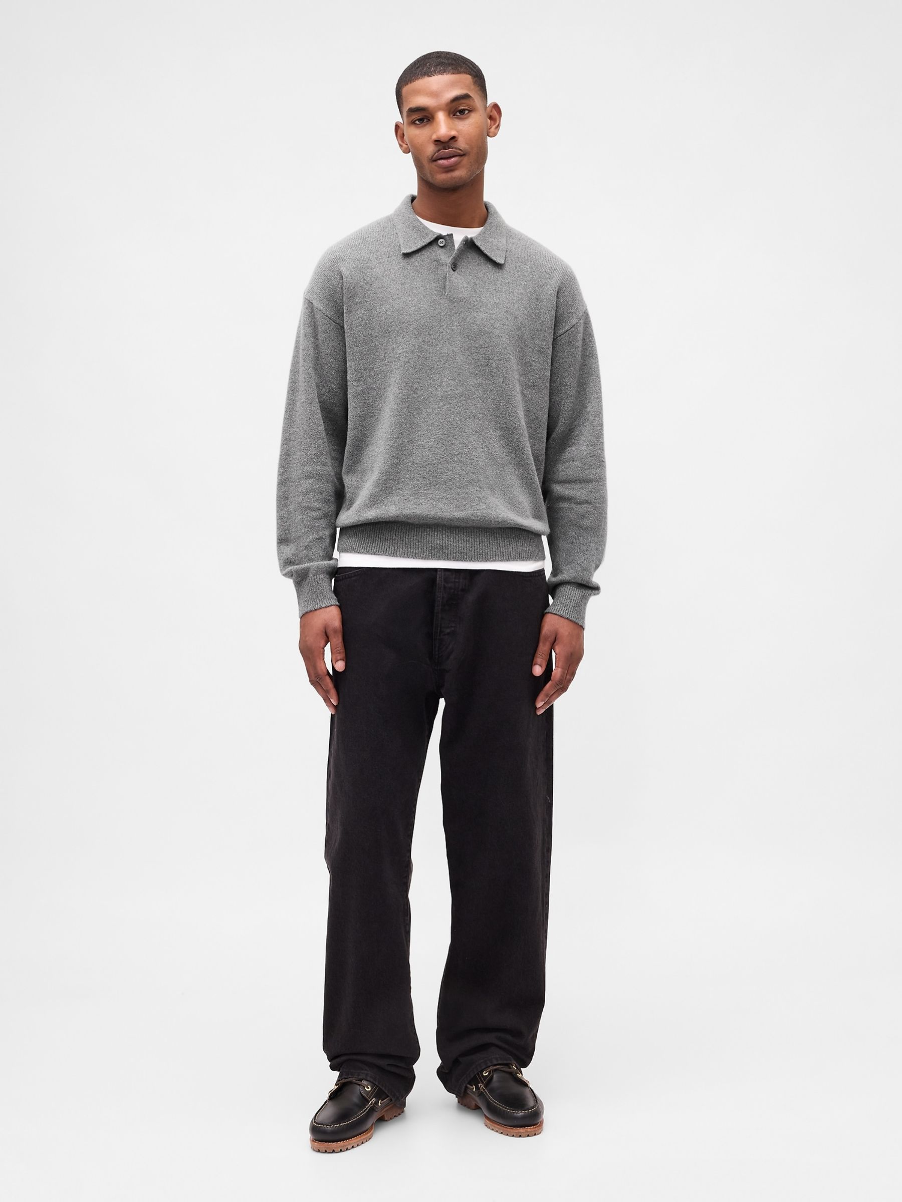 Grey CashSoft Relaxed Polo Sweatshirt - Image 3 of 4