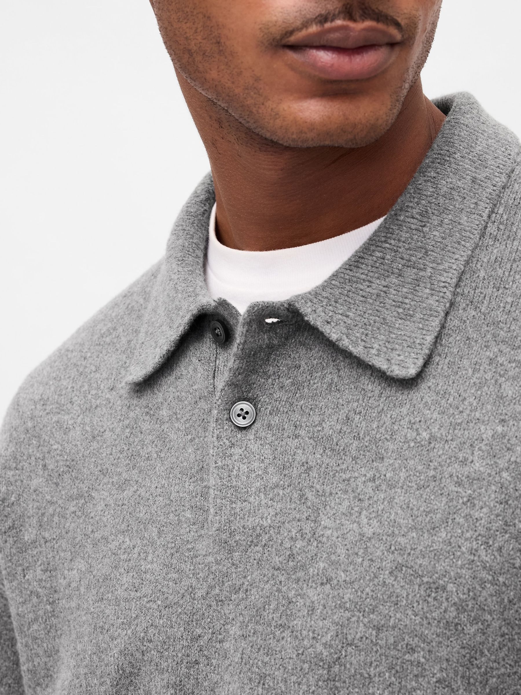 Grey CashSoft Relaxed Polo Sweatshirt - Image 4 of 4 Grey CashSoft Relaxed Polo Sweatshirt - Image 4 of 4