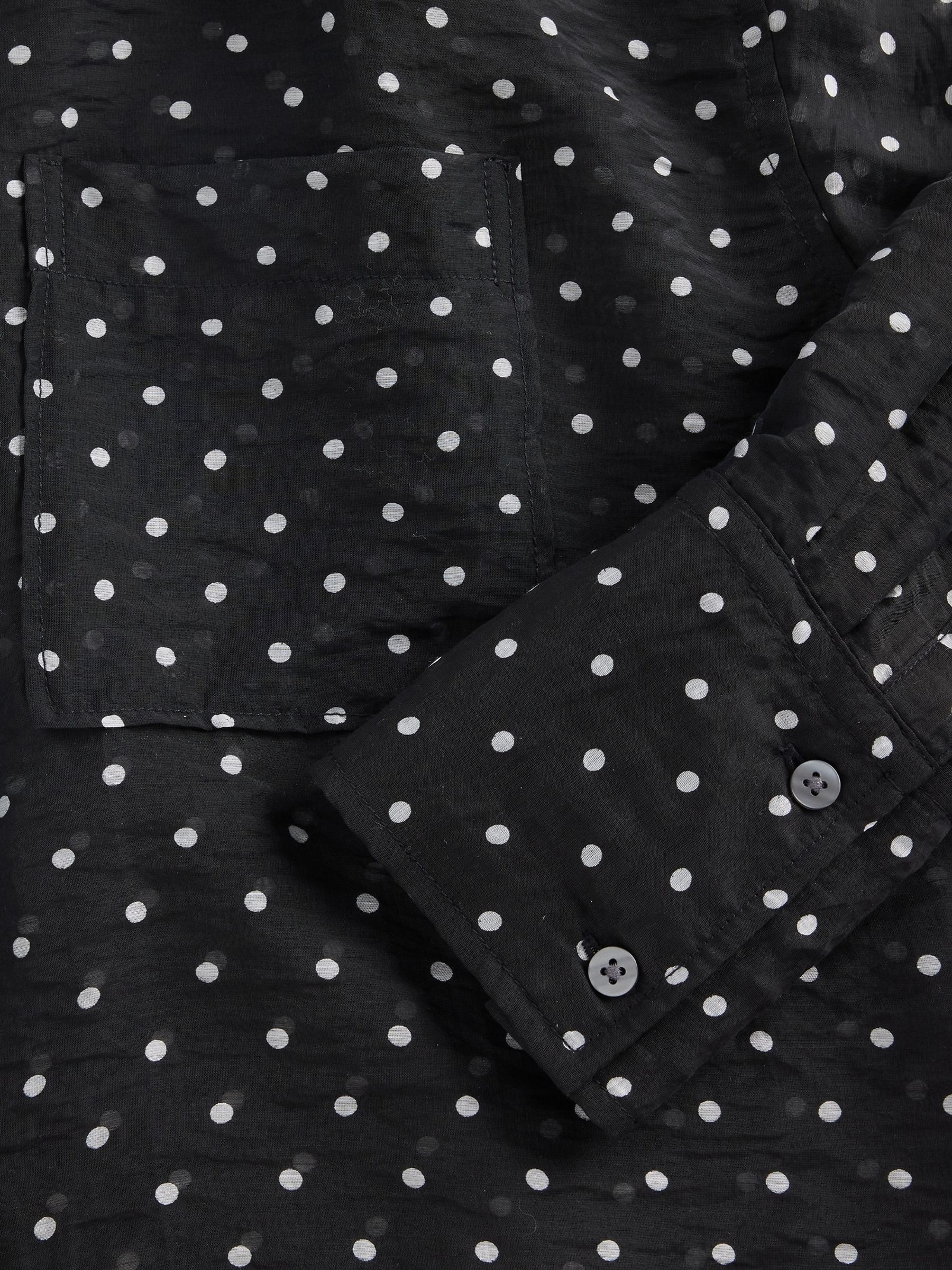 Black Spotted Sheer Straight-Hem Crop Shirt - Image 4 of 4