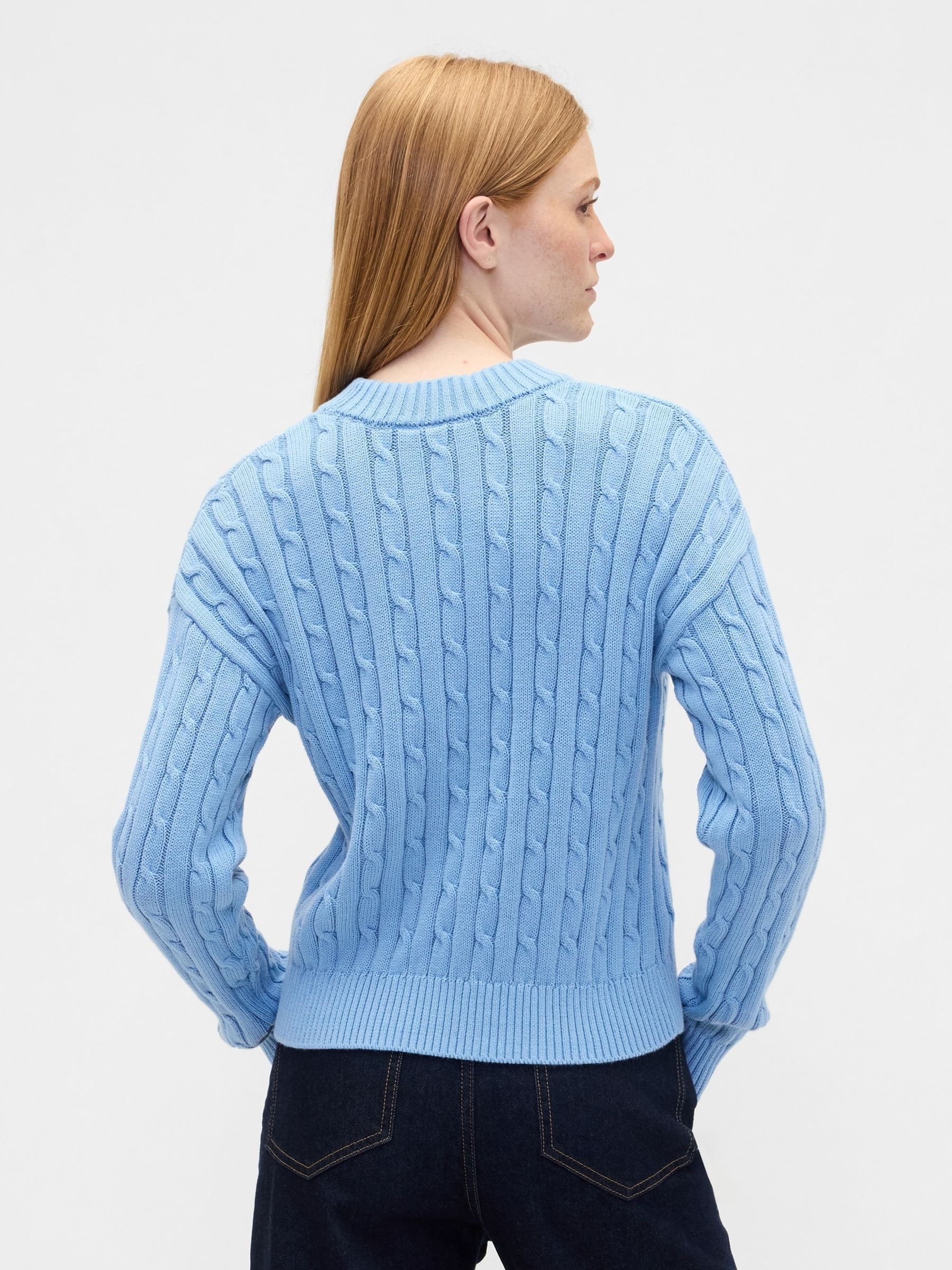 Blue Cable-Knit Crew Neck Jumper - Image 2 of 5