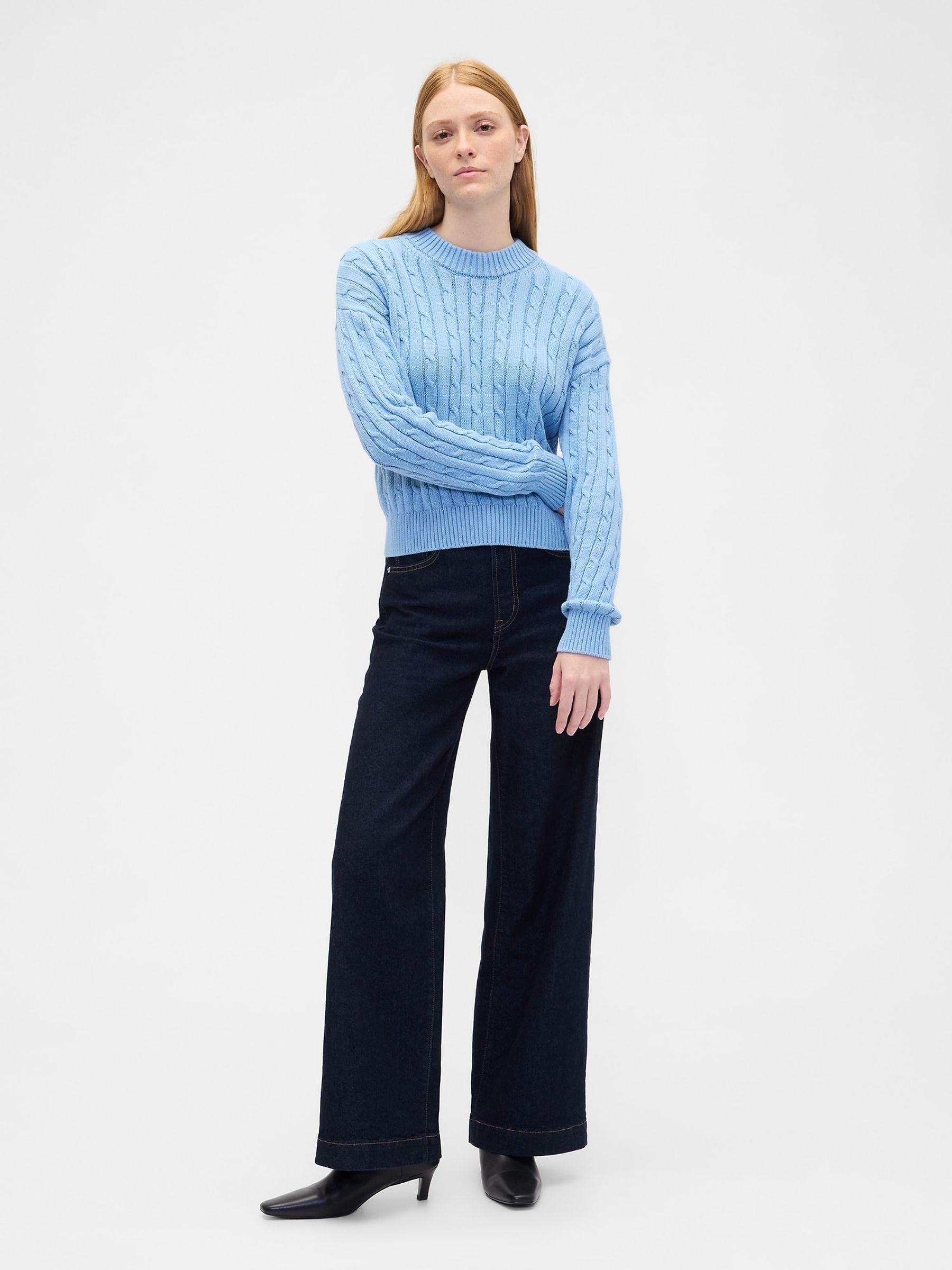 Blue Cable-Knit Crew Neck Jumper - Image 3 of 5