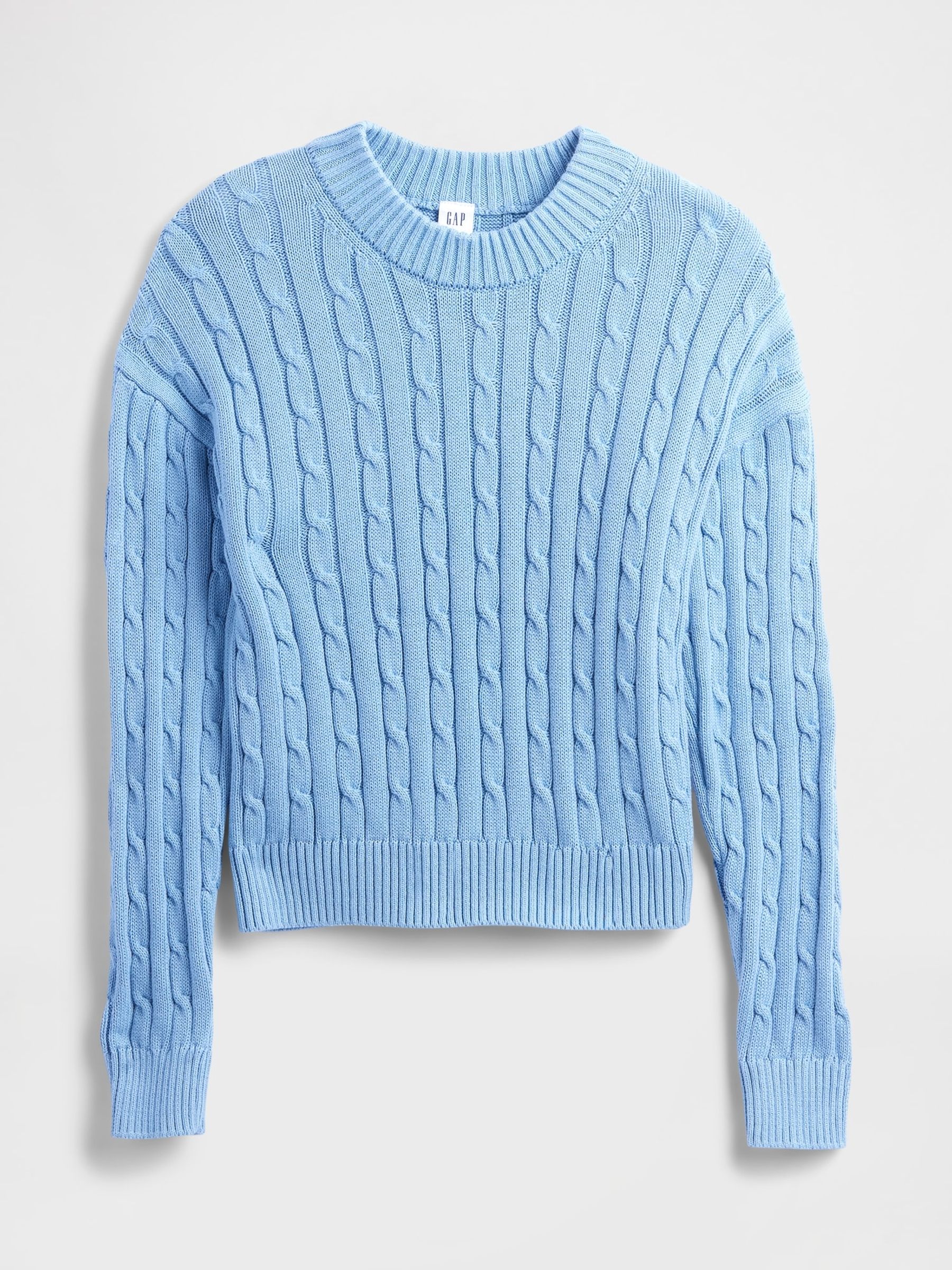 Blue Cable-Knit Crew Neck Jumper - Image 4 of 5