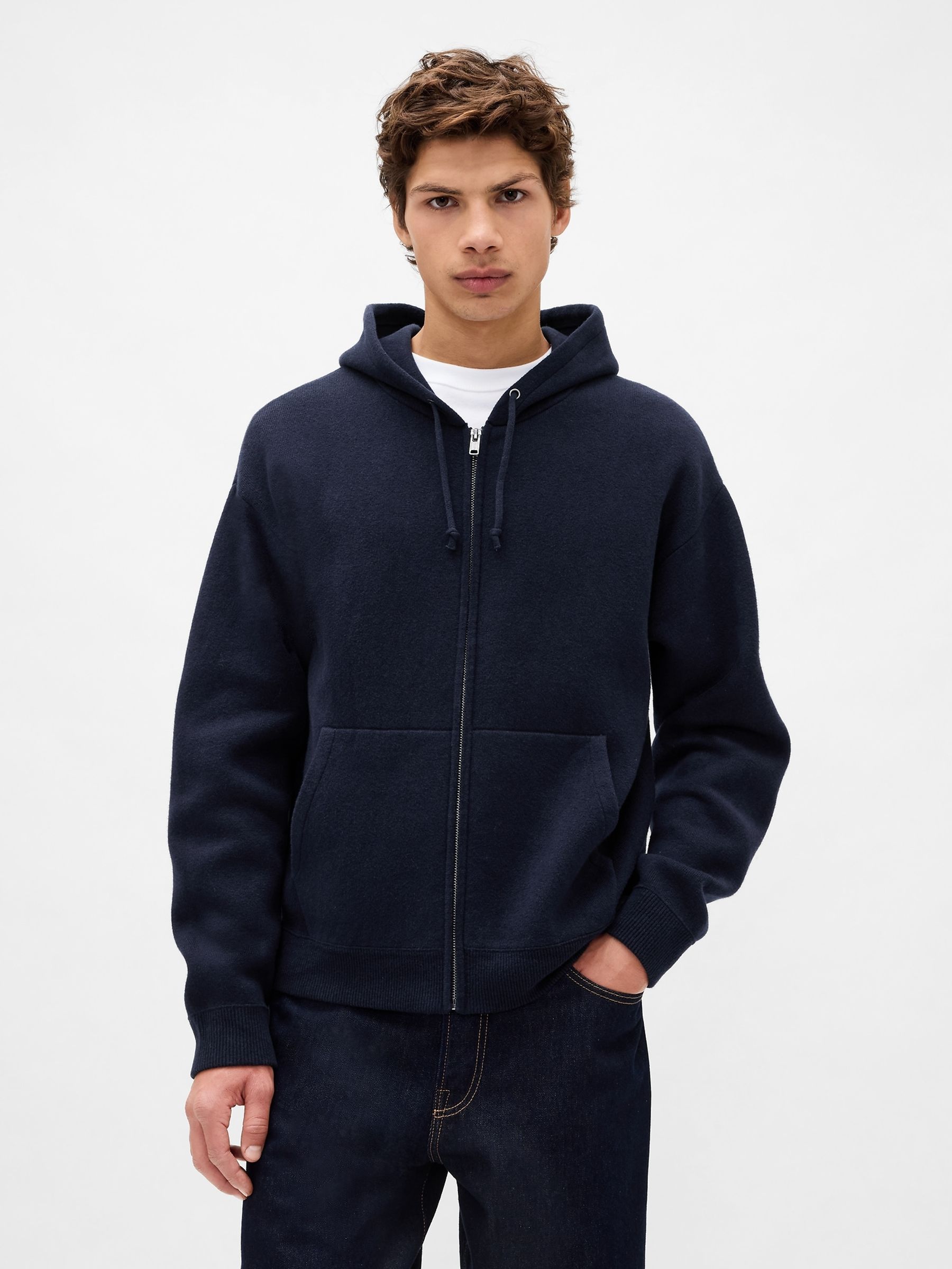 Navy Blue Heavyweight CashSoft Zip Jumper Hoodie - Image 1 of 4