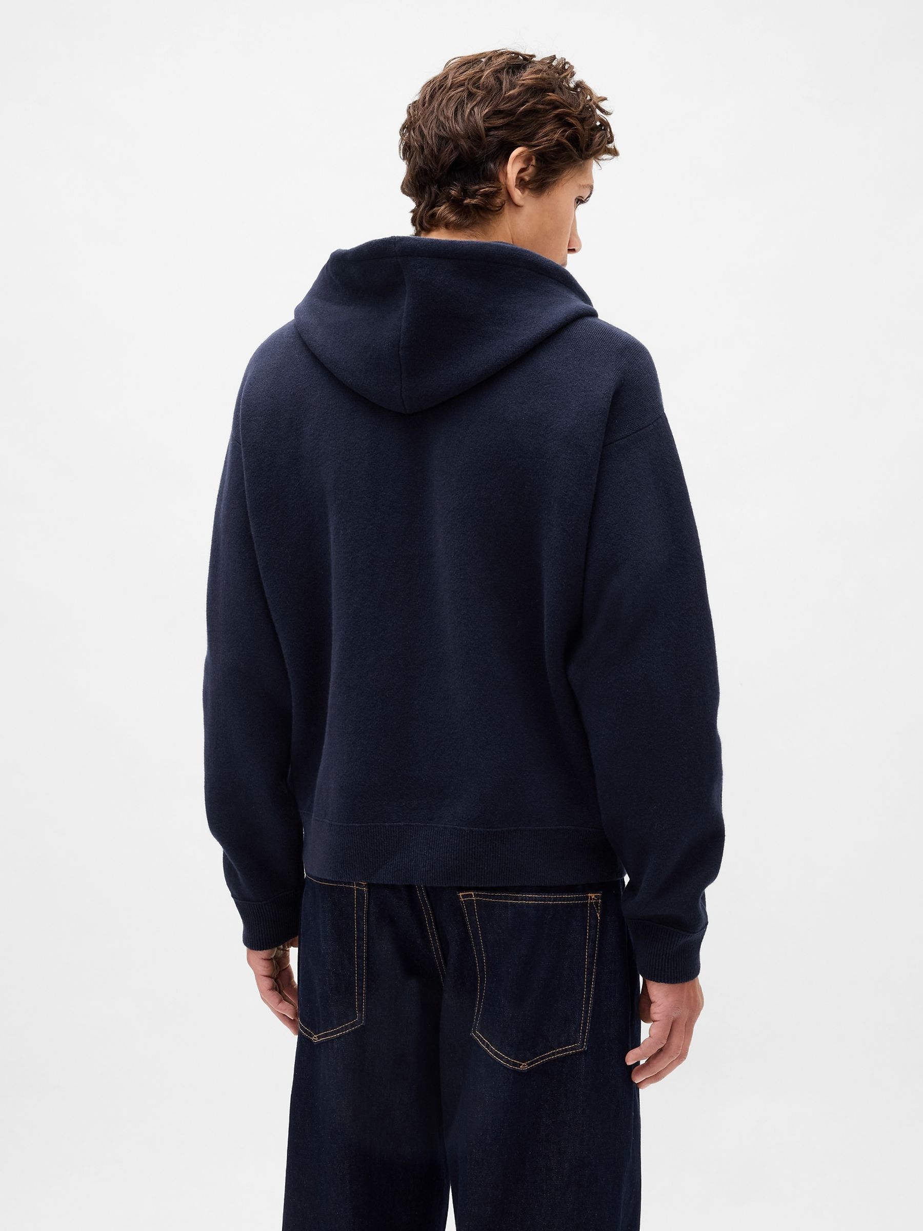 Navy Blue Heavyweight CashSoft Zip Jumper Hoodie - Image 2 of 4