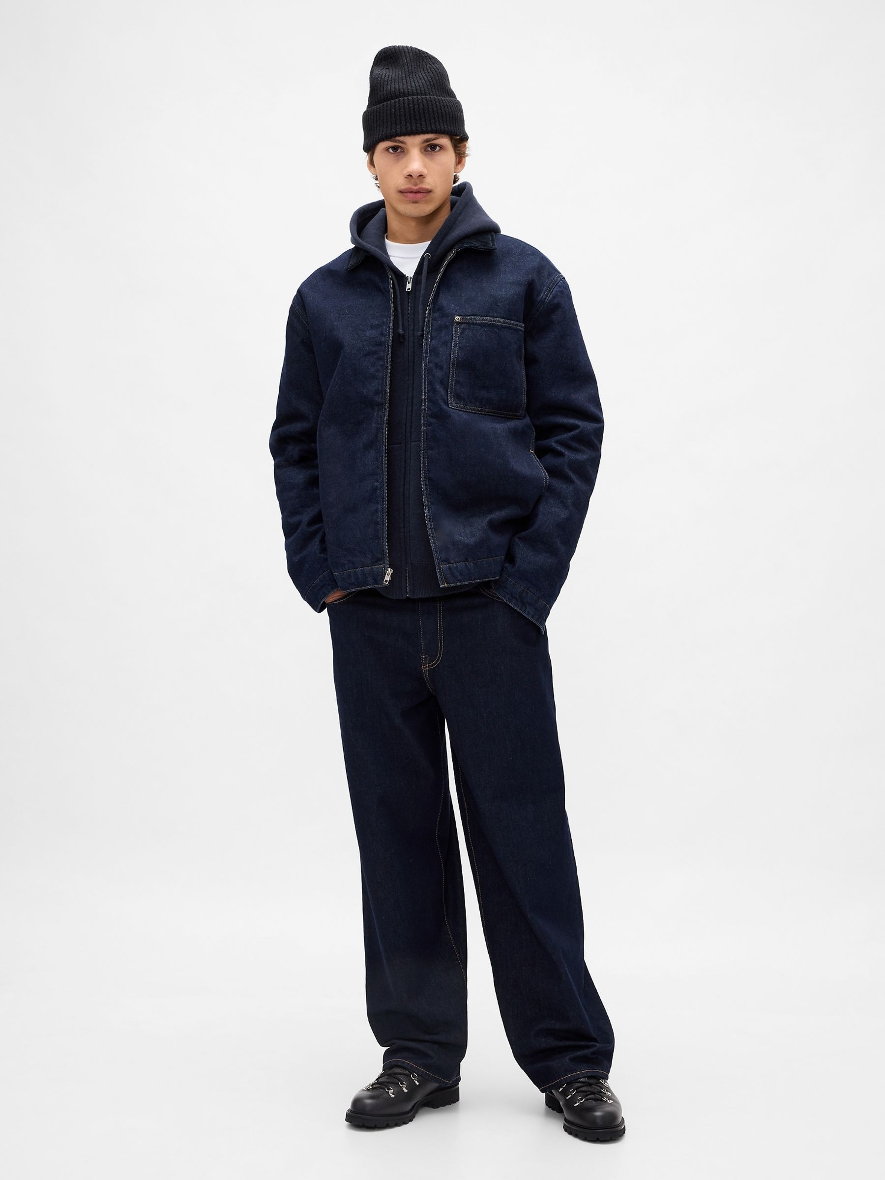 Navy Blue Heavyweight CashSoft Zip Jumper Hoodie - Image 5 of 6